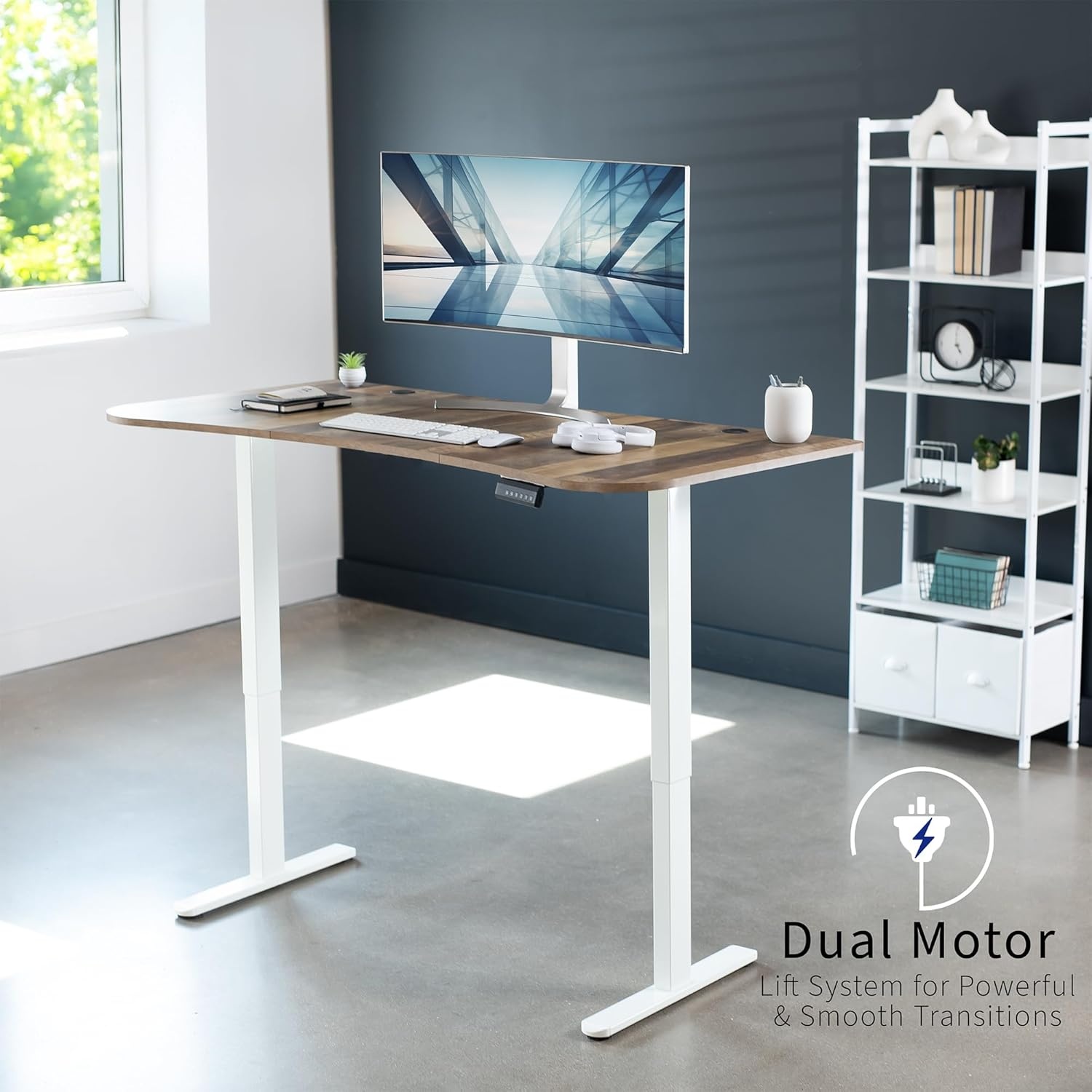 image:imageVIVO Electric 71 x 30 in Dual Motor Standing Desk Memory Height Adjustment E2B Series Black Top Black Frame DESKKITE2B7BReclaimed Wood Top White Frame