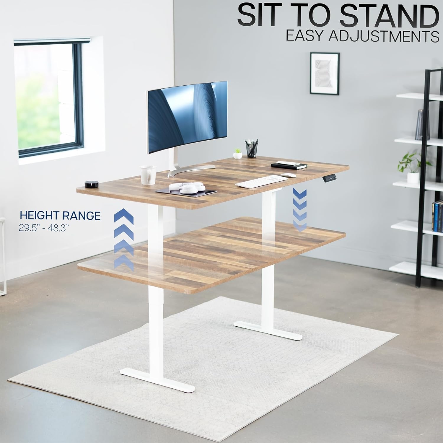 image:imageVIVO Electric 71 x 30 in Dual Motor Standing Desk Memory Height Adjustment E2B Series Black Top Black Frame DESKKITE2B7BReclaimed Wood Top White Frame