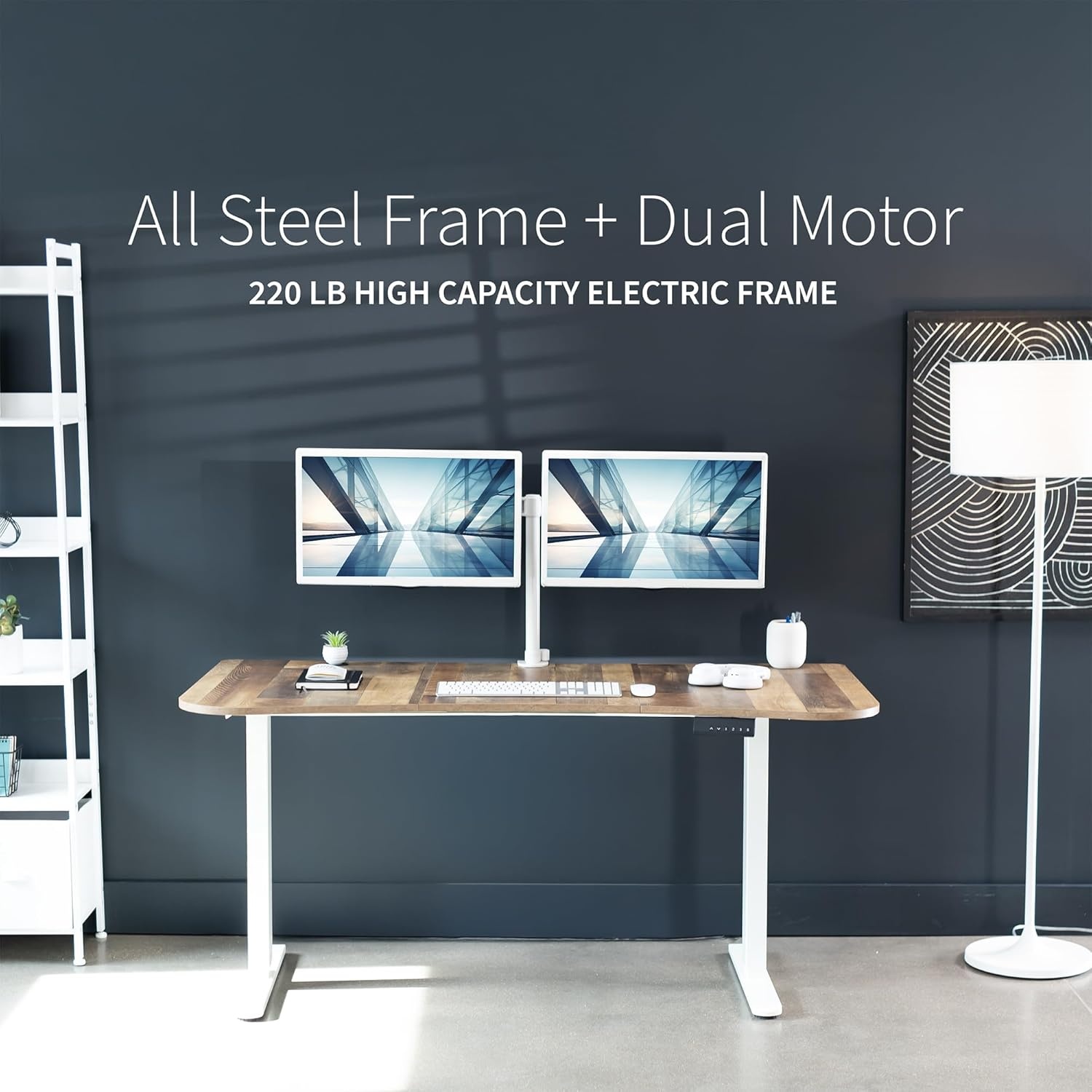 image:imageVIVO Electric 71 x 30 in Dual Motor Standing Desk Memory Height Adjustment E2B Series Black Top Black Frame DESKKITE2B7BReclaimed Wood Top White Frame