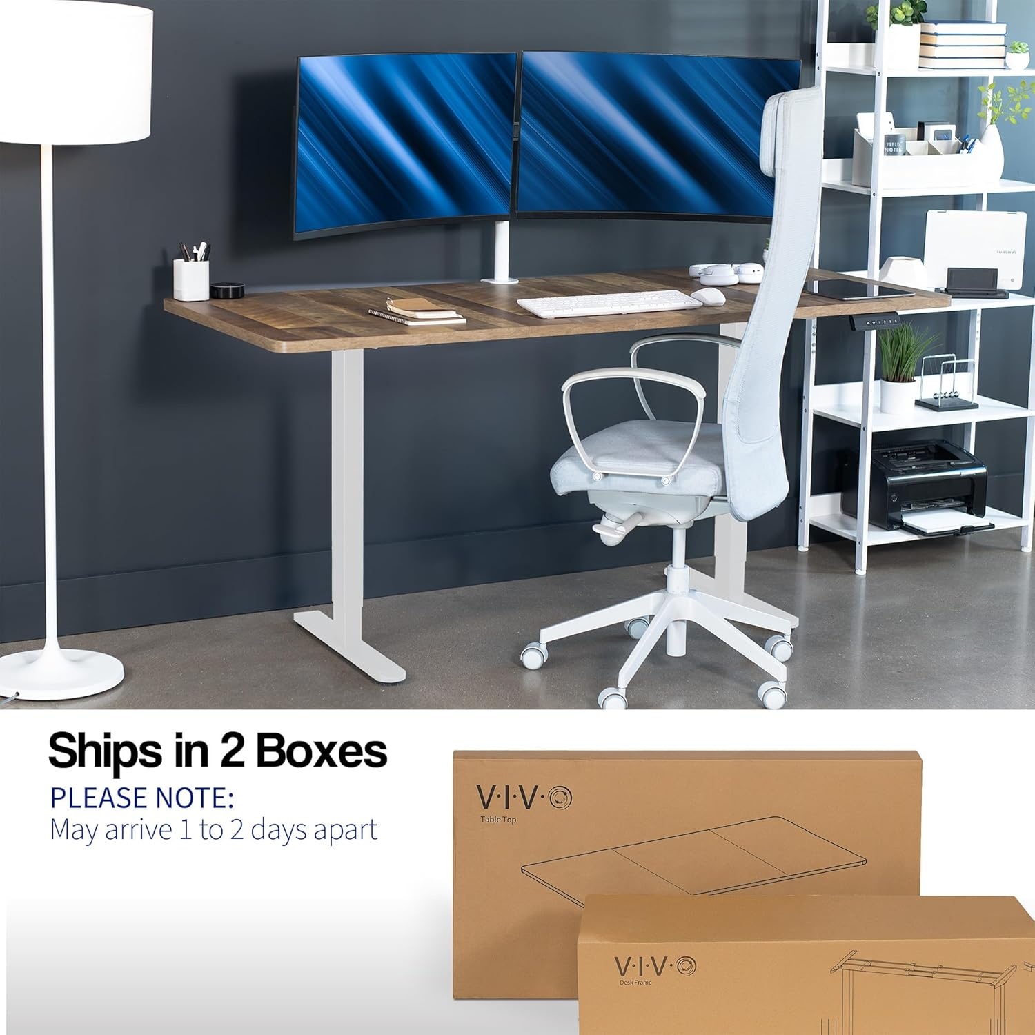 image:imageVIVO Electric 71 x 30 in Dual Motor Standing Desk Memory Height Adjustment E2B Series Black Top Black Frame DESKKITE2B7BReclaimed Wood Top White Frame