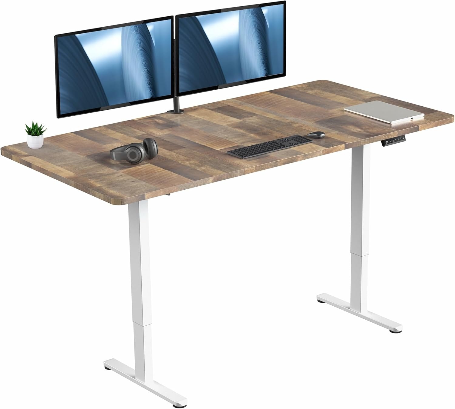 image:imageVIVO Electric 71 x 30 in Dual Motor Standing Desk Memory Height Adjustment E2B Series Black Top Black Frame DESKKITE2B7BReclaimed Wood Top White Frame