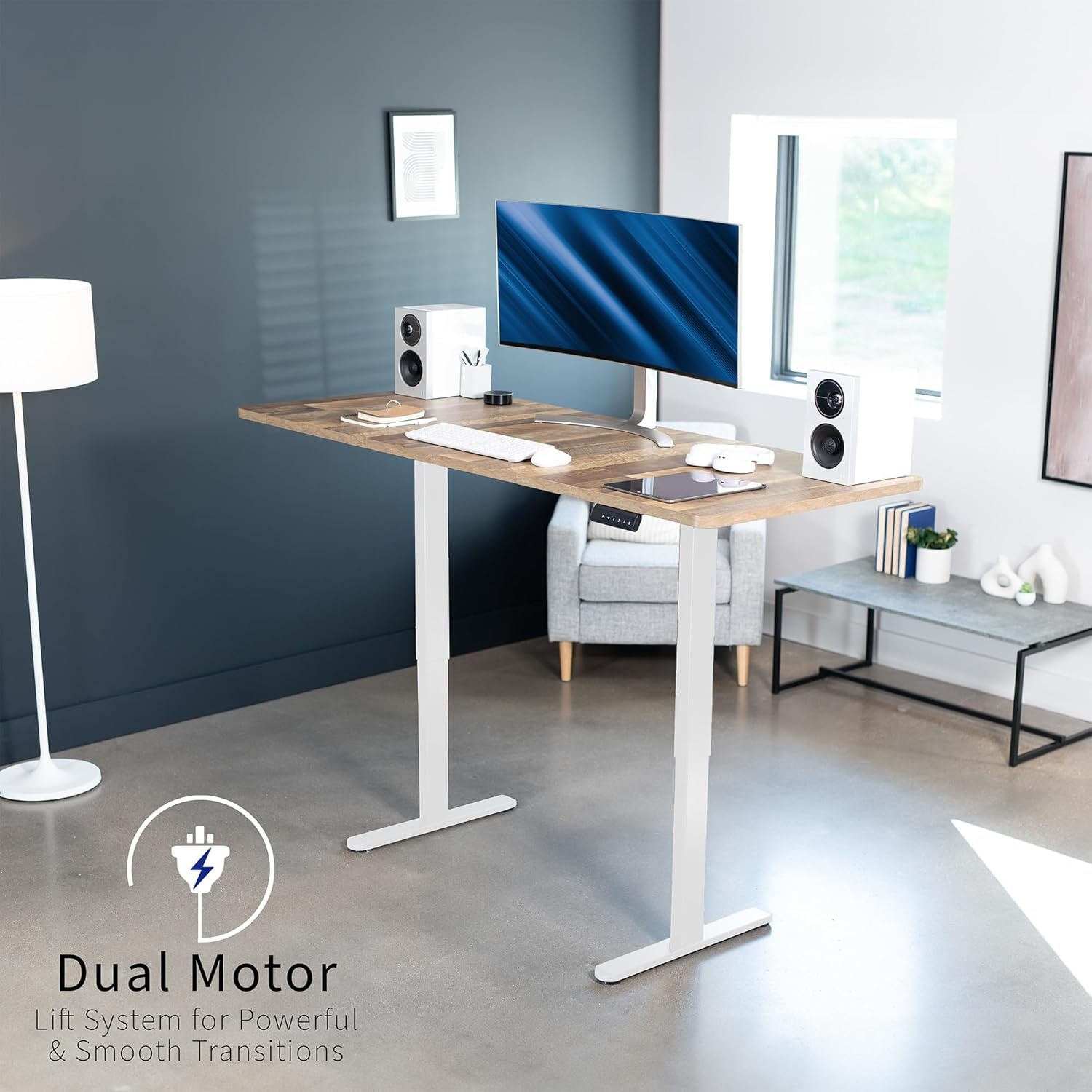 image:imageVIVO Electric 71 x 30 in Dual Motor Standing Desk Memory Height Adjustment E2B Series Black Top Black Frame DESKKITE2B7BReclaimed Wood Top White Frame
