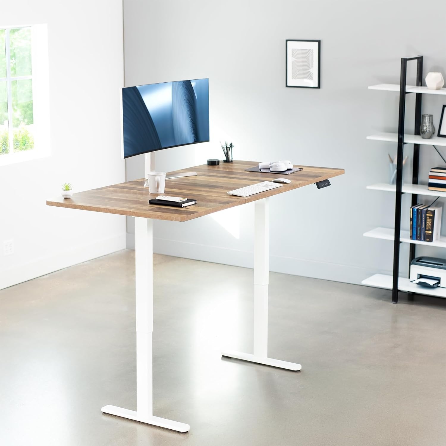 image:imageVIVO Electric 71 x 30 in Dual Motor Standing Desk Memory Height Adjustment E2B Series Black Top Black Frame DESKKITE2B7BReclaimed Wood Top White Frame