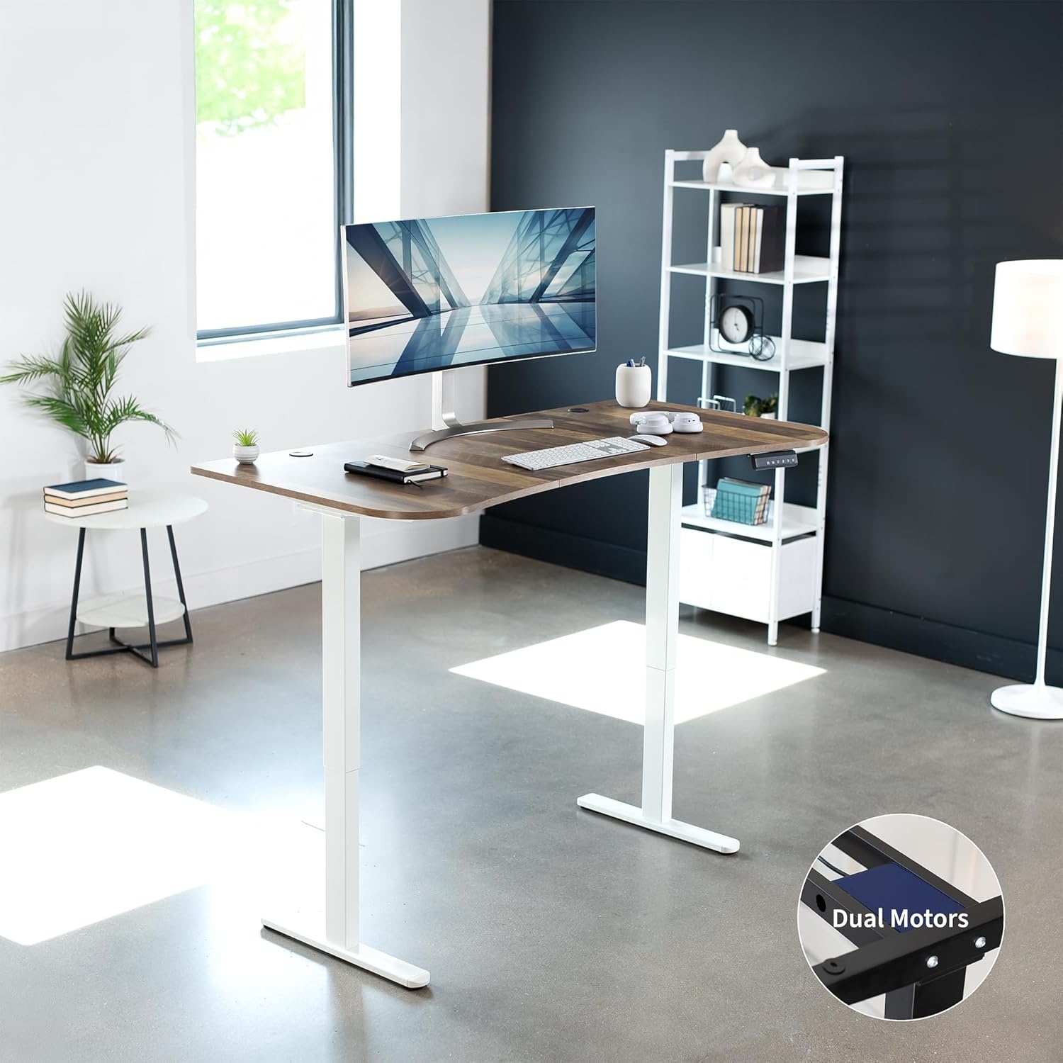 image:imageVIVO Electric 71 x 30 in Dual Motor Standing Desk Memory Height Adjustment E2B Series Black Top Black Frame DESKKITE2B7BReclaimed Wood Top White Frame