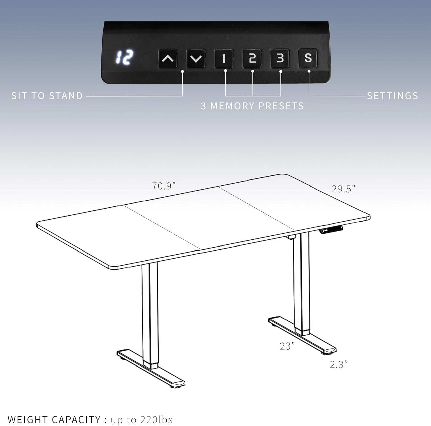 image:imageVIVO Electric 71 x 30 in Dual Motor Standing Desk Memory Height Adjustment E2B Series Black Top Black Frame DESKKITE2B7BReclaimed Wood Top White Frame