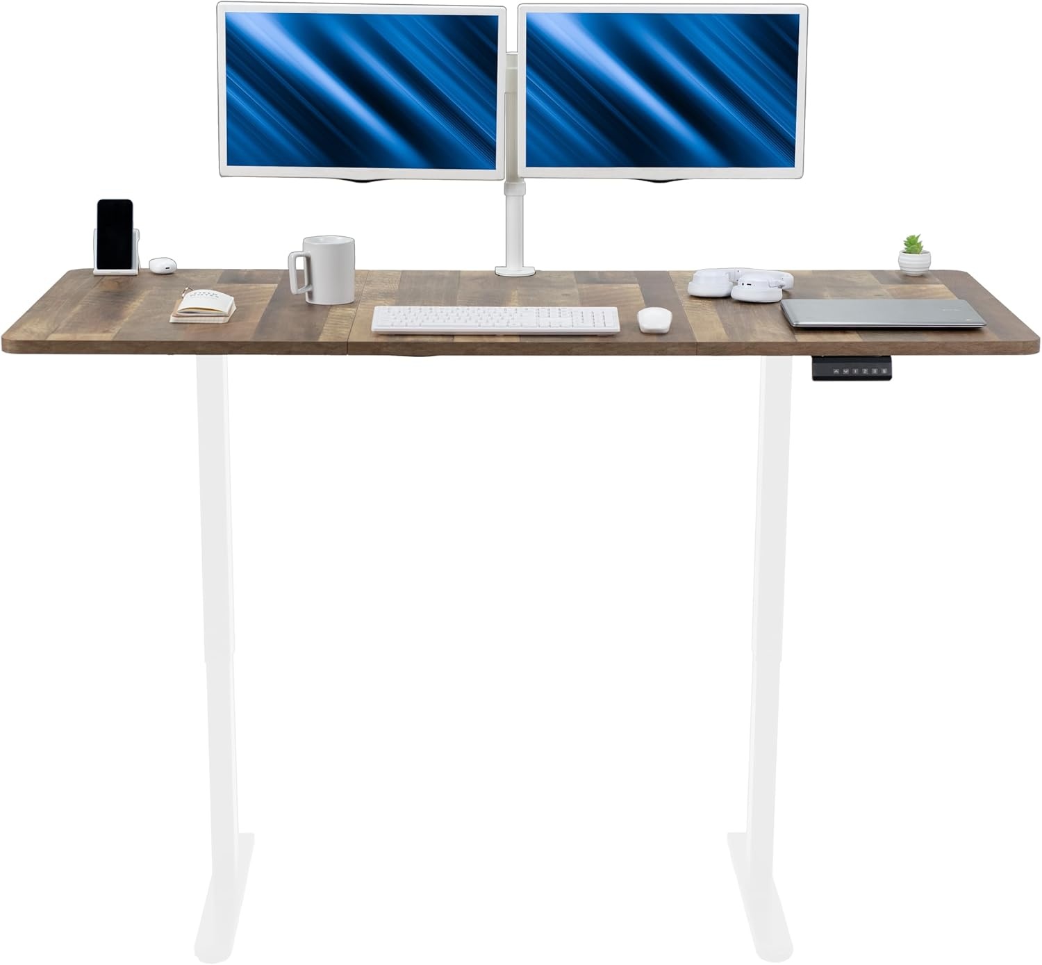 image:imageVIVO Electric 71 x 30 in Dual Motor Standing Desk Memory Height Adjustment E2B Series Black Top Black Frame DESKKITE2B7BReclaimed Wood Top White Frame