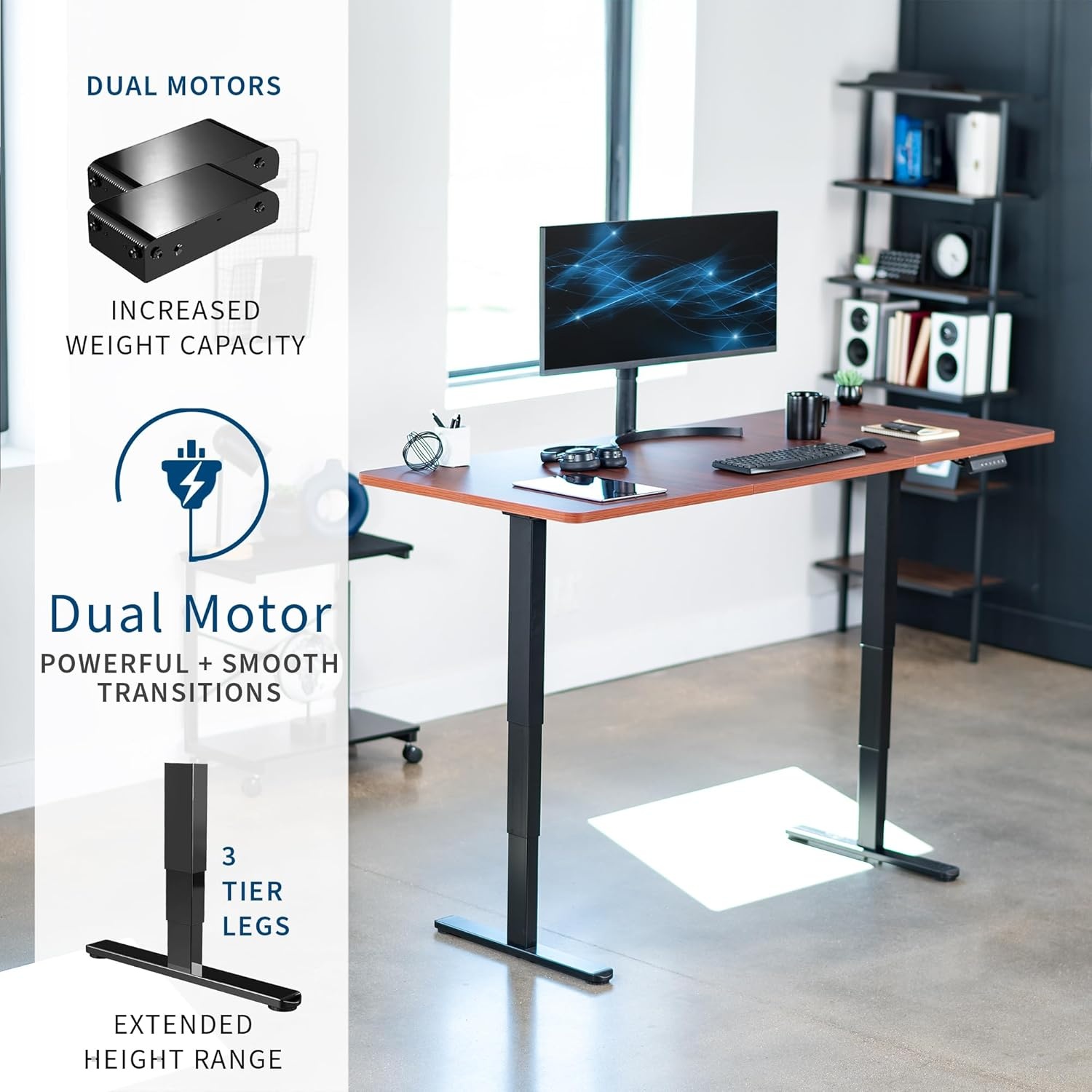 image:imageVIVO Electric 71 x 36 in Dual Motor Sit Stand Desk Memory Height Adjustment 2B Series Black Top Black Frame DESKKIT2B7B36Dark Walnut Top Black Frame