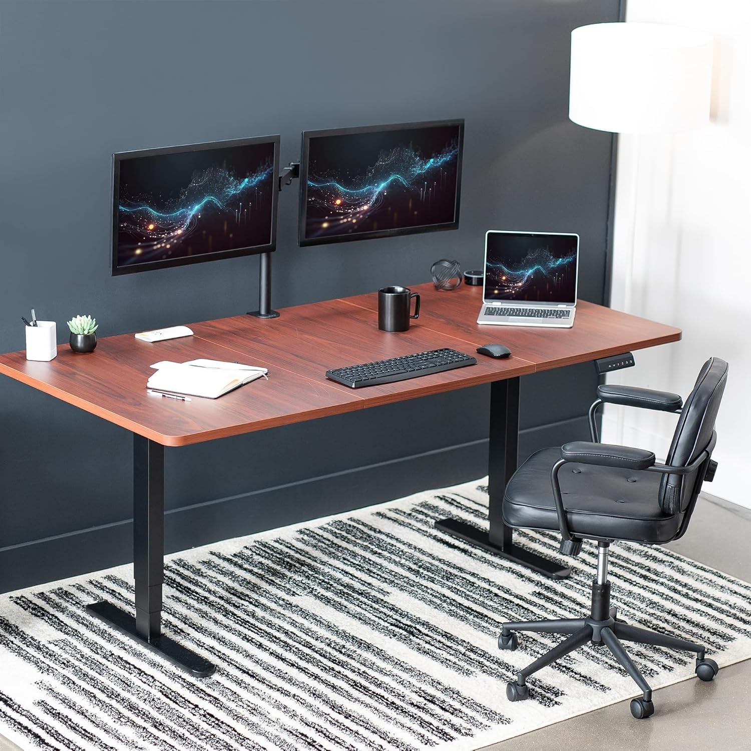 image:imageVIVO Electric 71 x 36 in Dual Motor Sit Stand Desk Memory Height Adjustment 2B Series Black Top Black Frame DESKKIT2B7B36Dark Walnut Top Black Frame