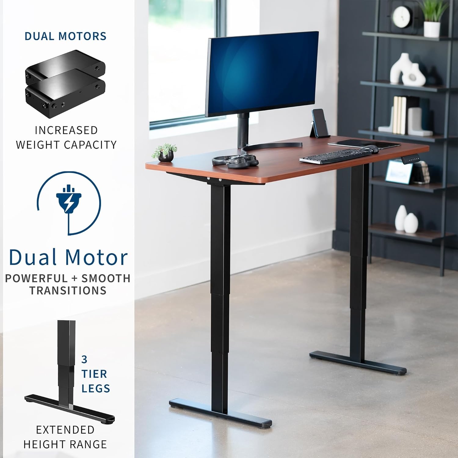 image:imageVIVO Electric 71 x 36 in Dual Motor Sit Stand Desk Memory Height Adjustment 2B Series Black Top Black Frame DESKKIT2B7B36Dark Walnut Top Black Frame