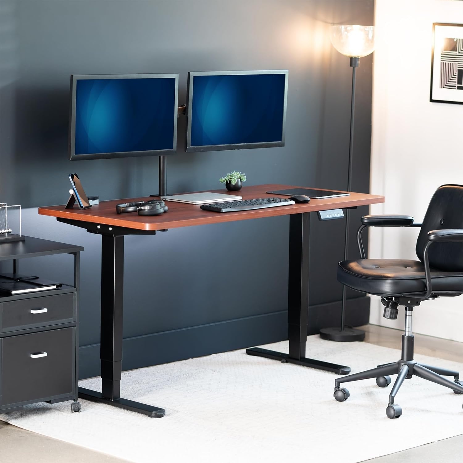image:imageVIVO Electric 71 x 36 in Dual Motor Sit Stand Desk Memory Height Adjustment 2B Series Black Top Black Frame DESKKIT2B7B36Dark Walnut Top Black Frame