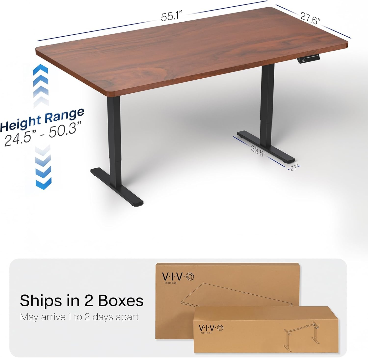 image:imageVIVO Electric 71 x 36 in Dual Motor Sit Stand Desk Memory Height Adjustment 2B Series Black Top Black Frame DESKKIT2B7B36Dark Walnut Top Black Frame