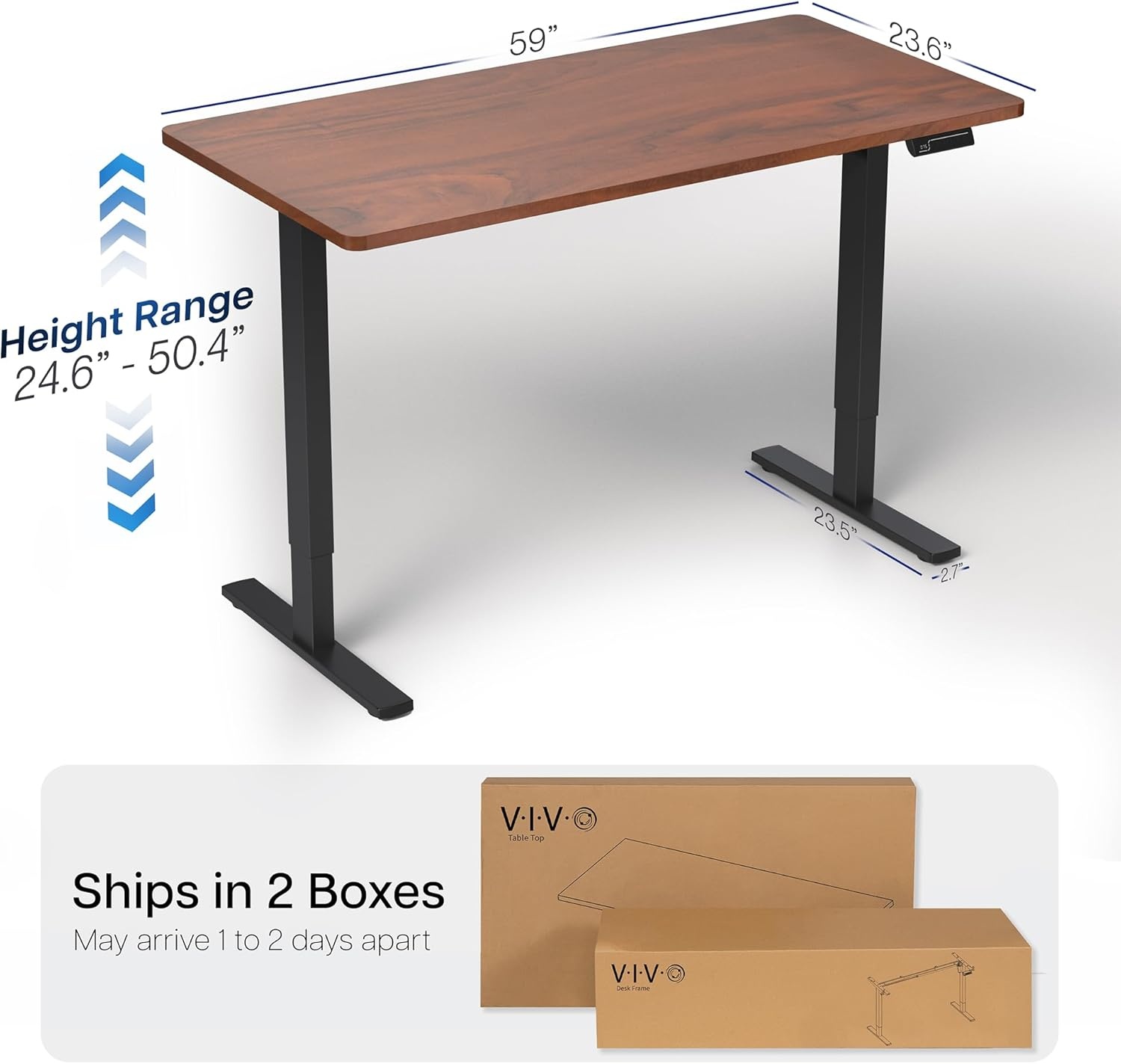 image:imageVIVO Electric 71 x 36 in Dual Motor Sit Stand Desk Memory Height Adjustment 2B Series Black Top Black Frame DESKKIT2B7B36Dark Walnut Top Black Frame