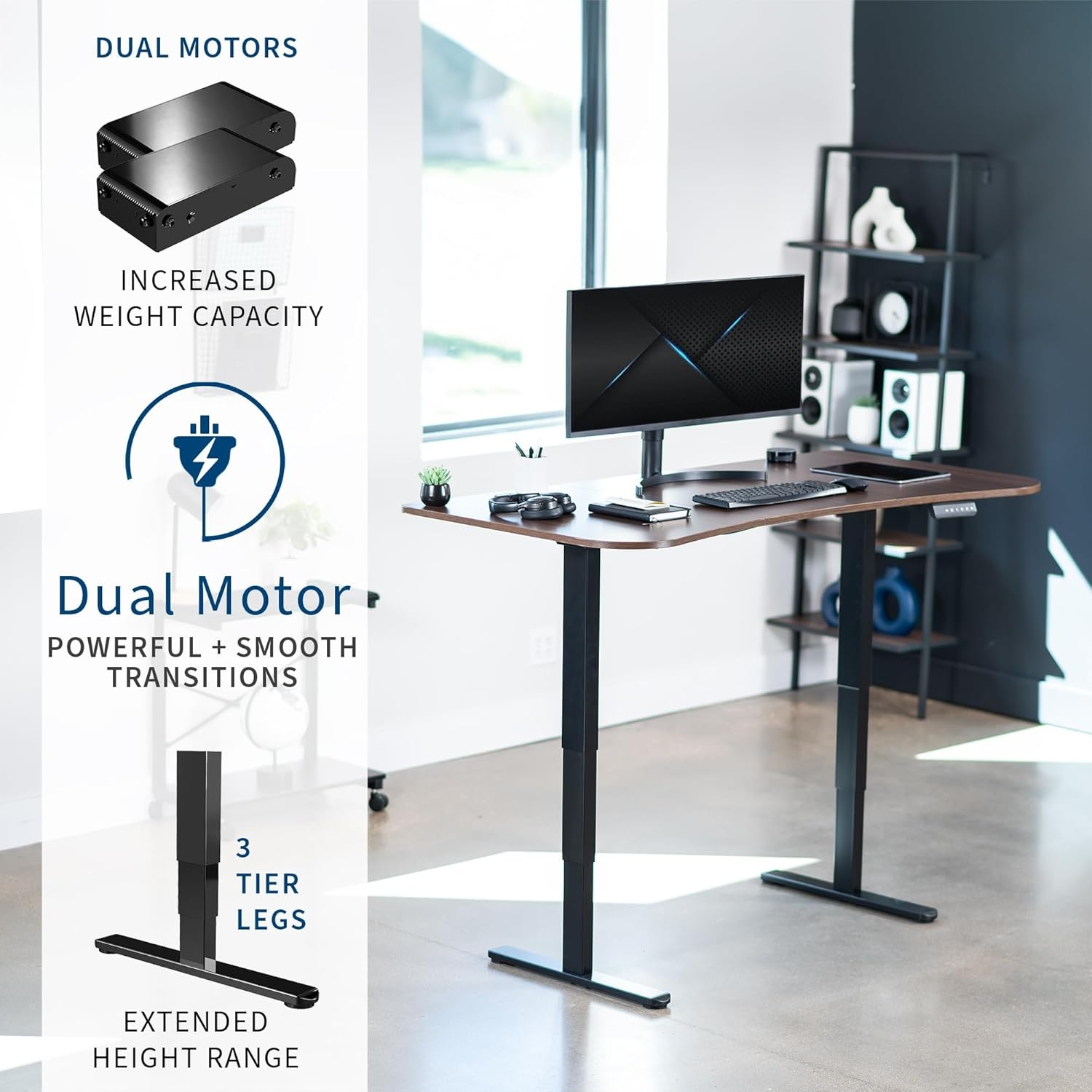 image:imageVIVO Electric 71 x 36 in Dual Motor Sit Stand Desk Memory Height Adjustment 2B Series Black Top Black Frame DESKKIT2B7B36Dark Walnut Top Black Frame