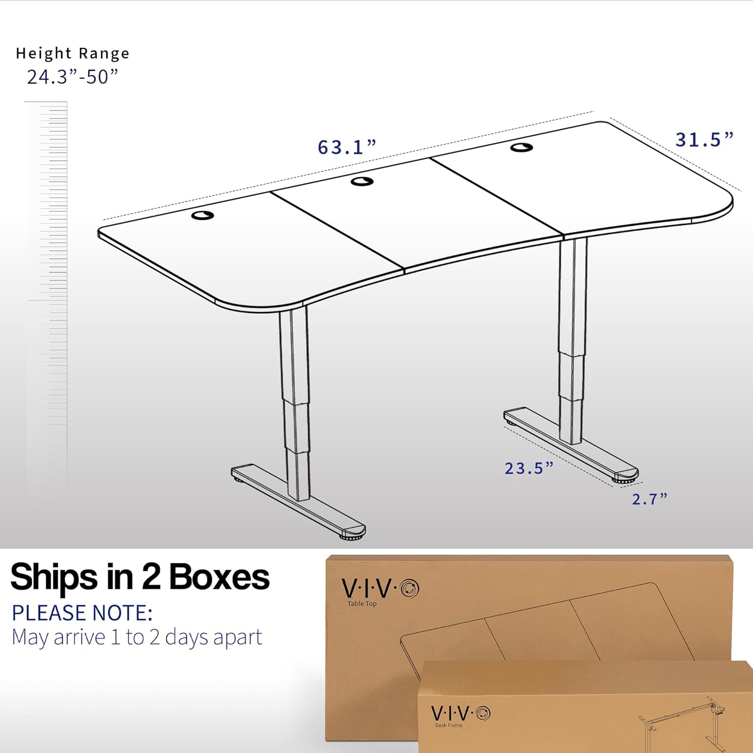 image:imageVIVO Electric 71 x 36 in Dual Motor Sit Stand Desk Memory Height Adjustment 2B Series Black Top Black Frame DESKKIT2B7B36Dark Walnut Top Black Frame