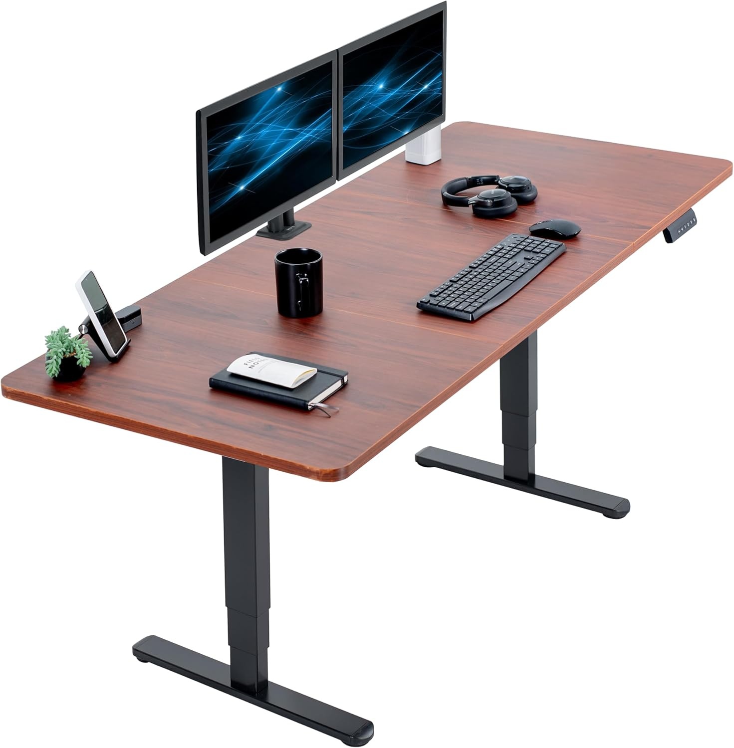 image:imageVIVO Electric 71 x 36 in Dual Motor Sit Stand Desk Memory Height Adjustment 2B Series Black Top Black Frame DESKKIT2B7B36Dark Walnut Top Black Frame