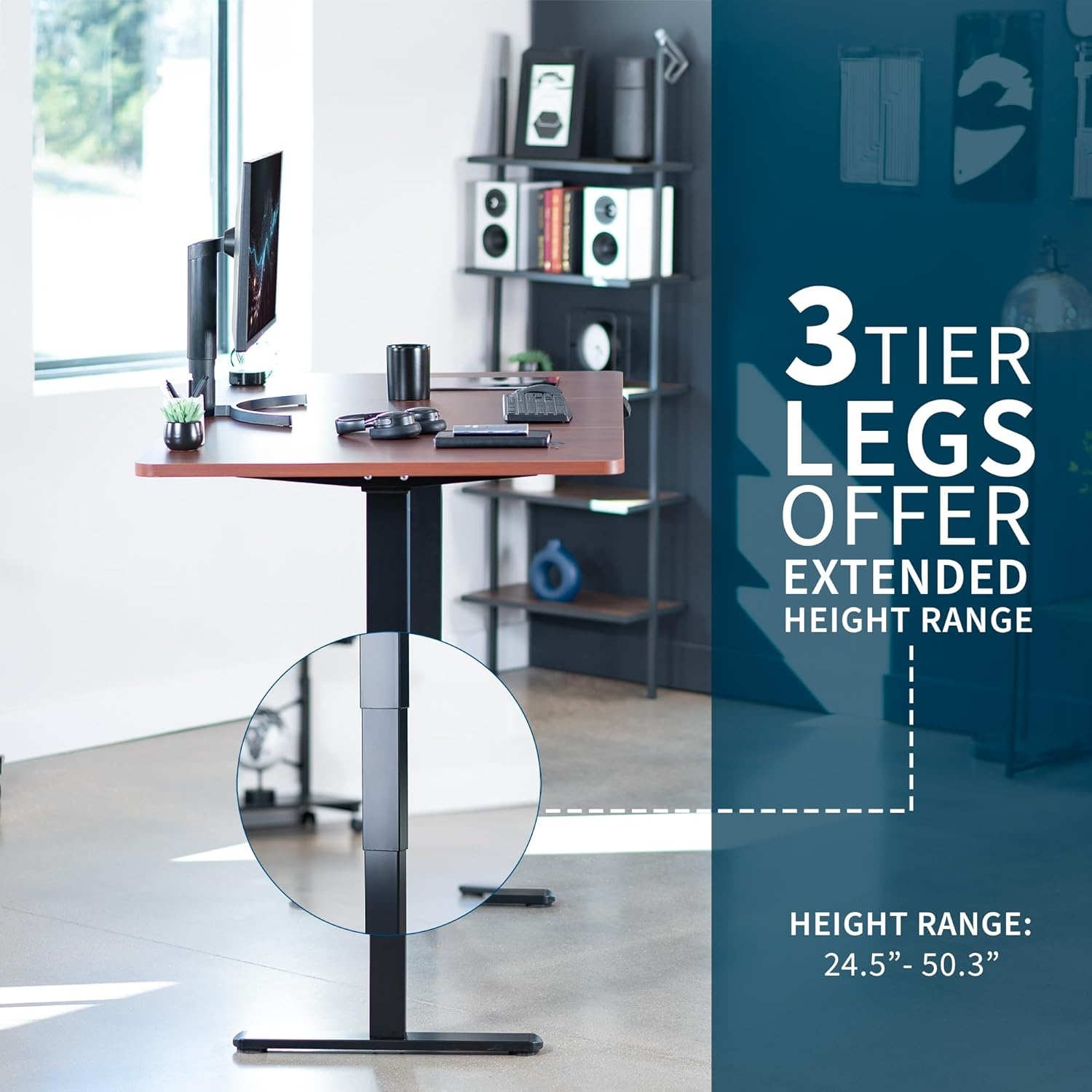 image:imageVIVO Electric 71 x 36 in Dual Motor Sit Stand Desk Memory Height Adjustment 2B Series Black Top Black Frame DESKKIT2B7B36Dark Walnut Top Black Frame