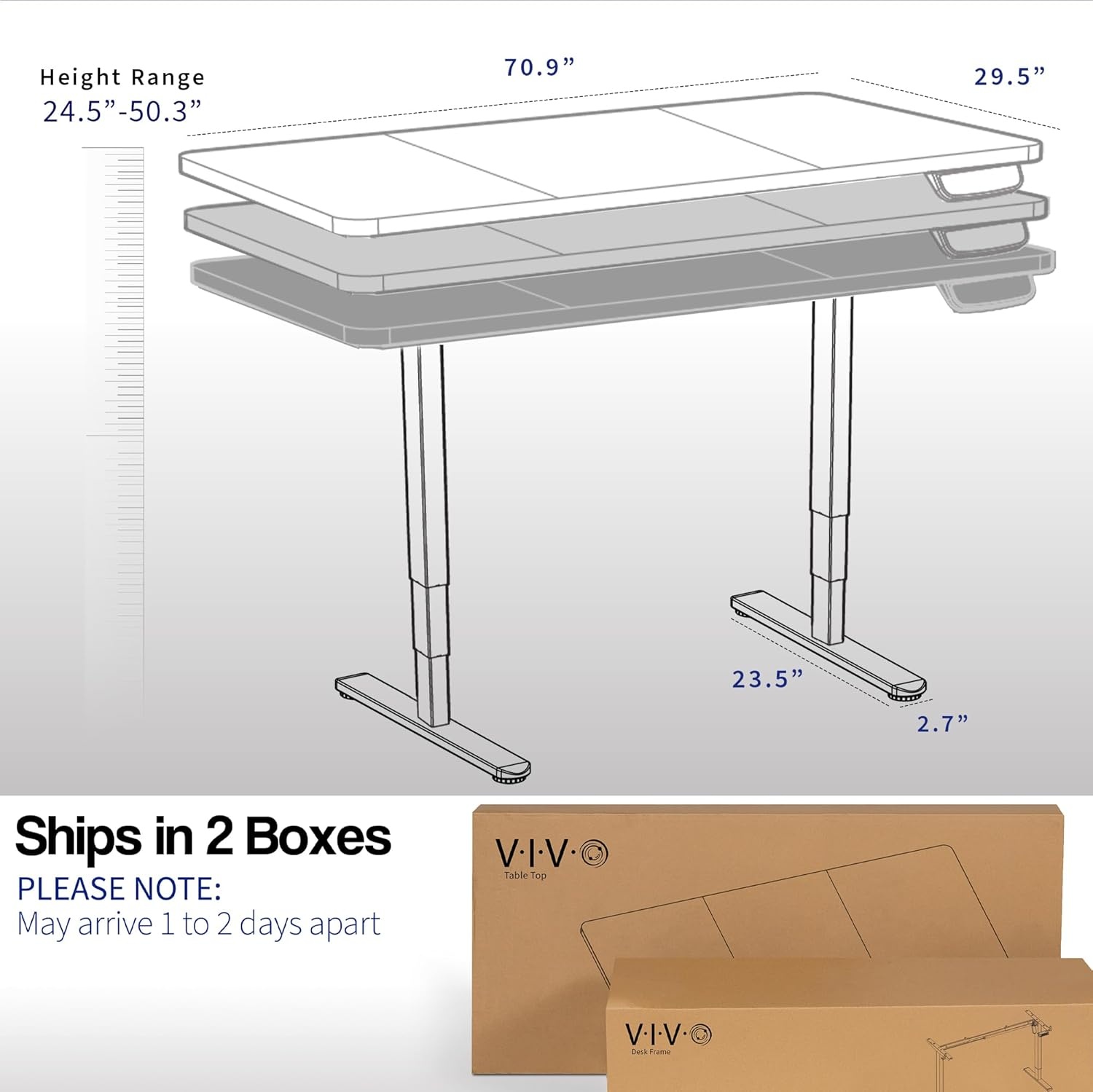 image:imageVIVO Electric 71 x 36 in Dual Motor Sit Stand Desk Memory Height Adjustment 2B Series Black Top Black Frame DESKKIT2B7B36Dark Walnut Top Black Frame