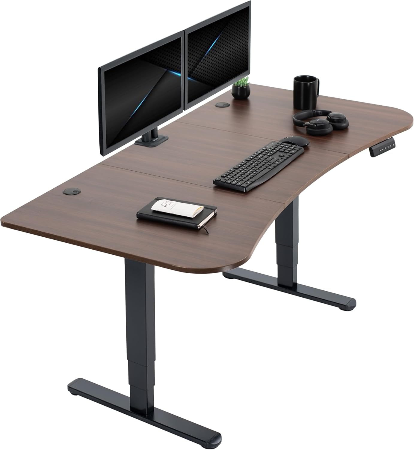 image:imageVIVO Electric 71 x 36 in Dual Motor Sit Stand Desk Memory Height Adjustment 2B Series Black Top Black Frame DESKKIT2B7B36Dark Walnut Top Black Frame