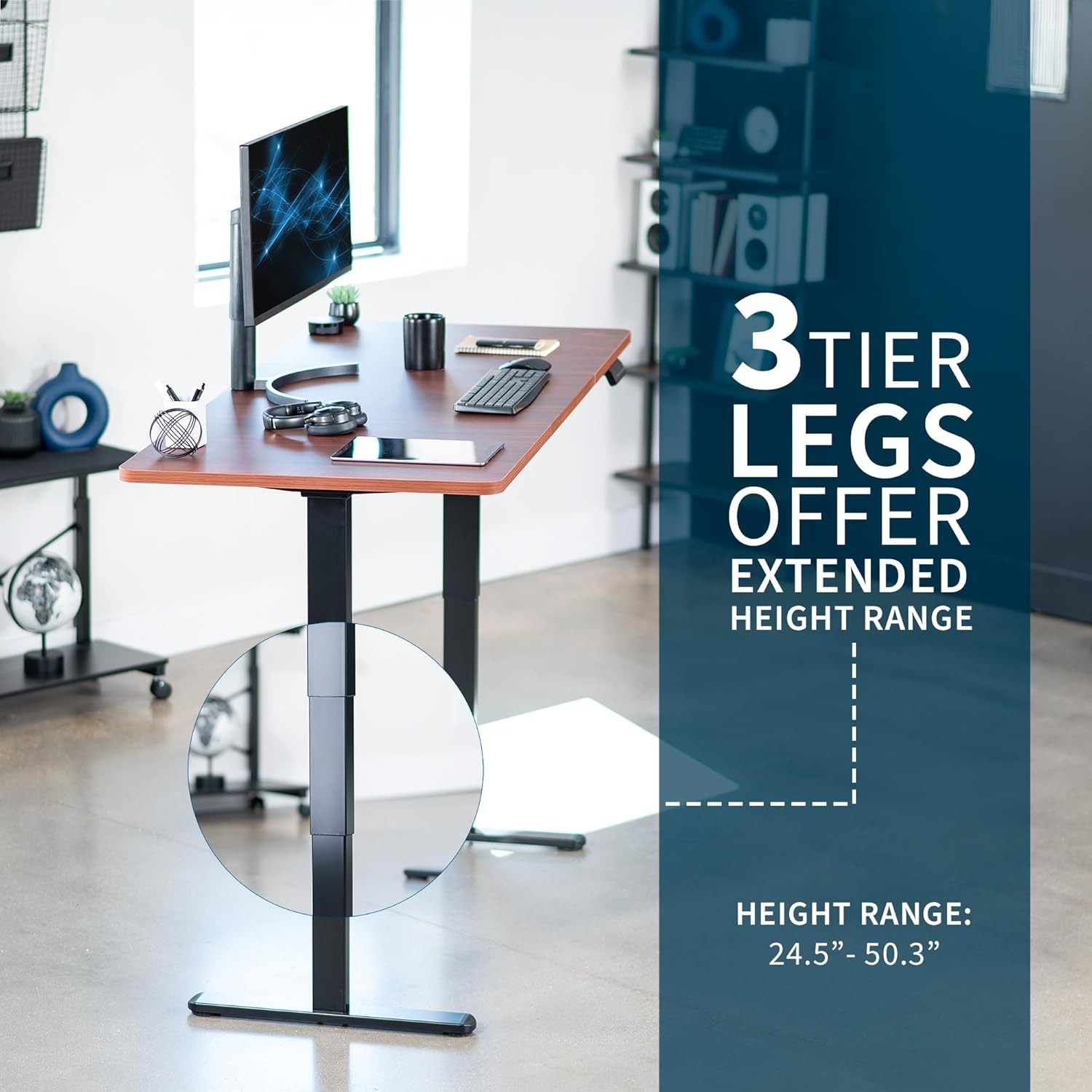 image:imageVIVO Electric 71 x 36 in Dual Motor Sit Stand Desk Memory Height Adjustment 2B Series Black Top Black Frame DESKKIT2B7B36Dark Walnut Top Black Frame