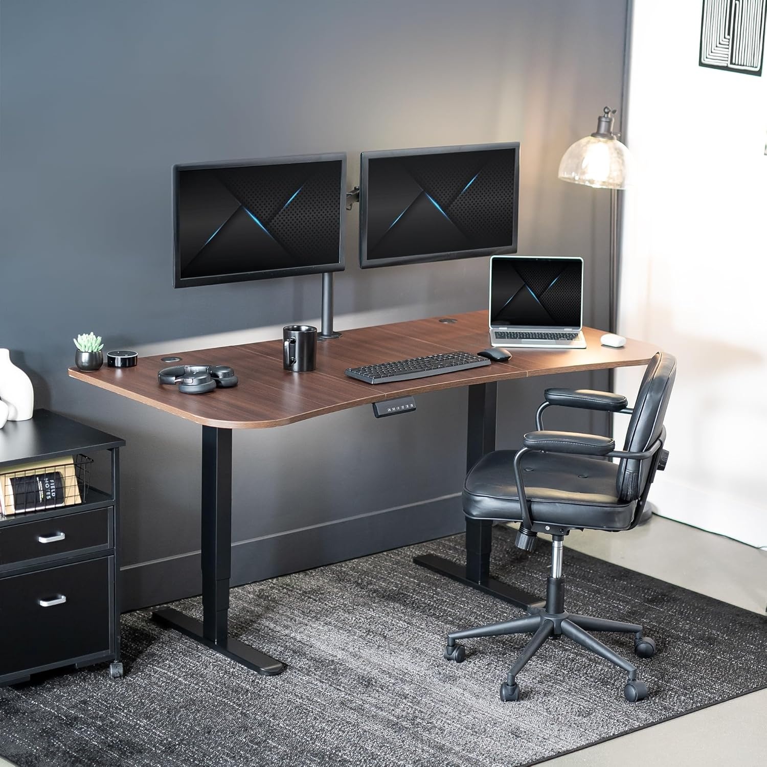 image:imageVIVO Electric 71 x 36 in Dual Motor Sit Stand Desk Memory Height Adjustment 2B Series Black Top Black Frame DESKKIT2B7B36Dark Walnut Top Black Frame