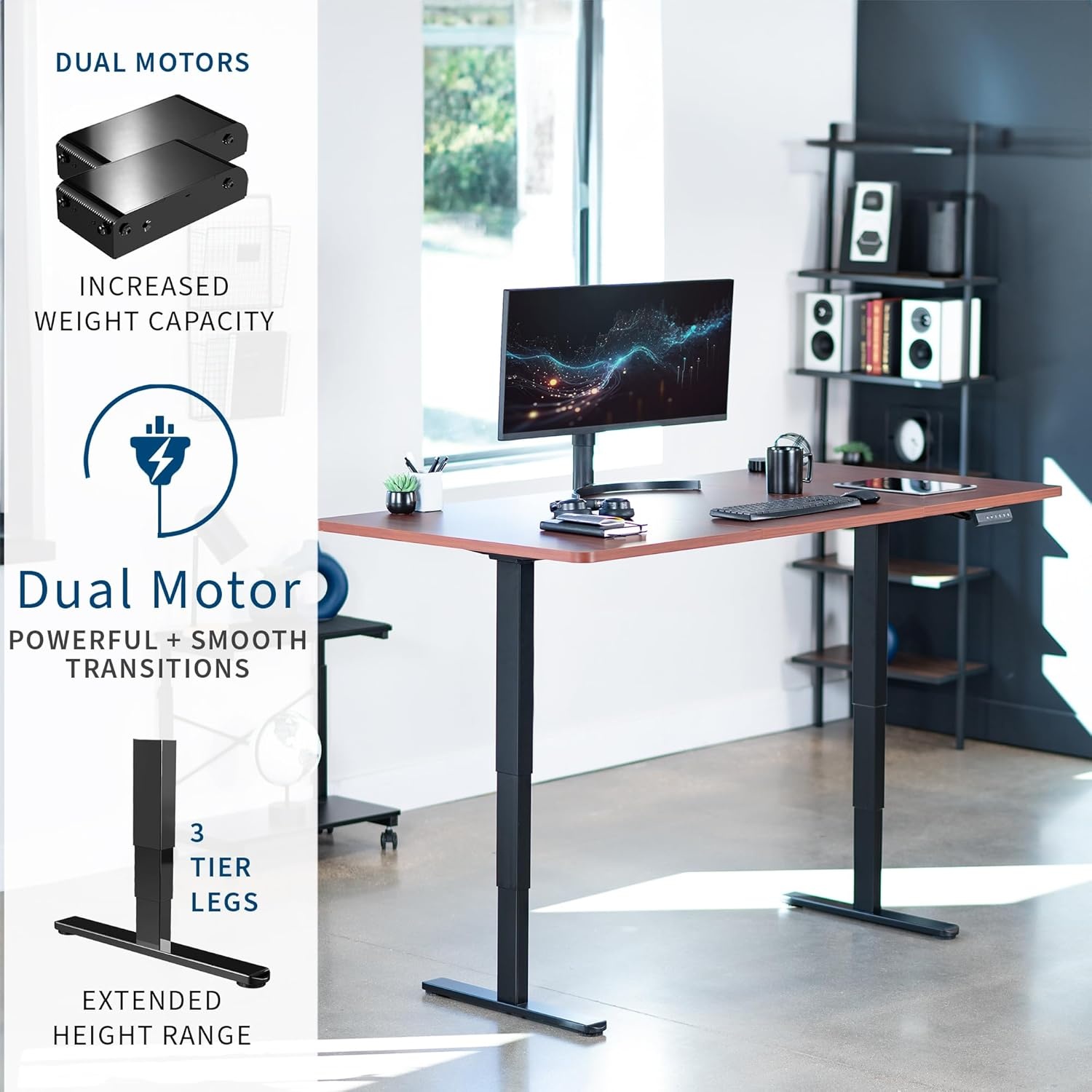 image:imageVIVO Electric 71 x 36 in Dual Motor Sit Stand Desk Memory Height Adjustment 2B Series Black Top Black Frame DESKKIT2B7B36Dark Walnut Top Black Frame