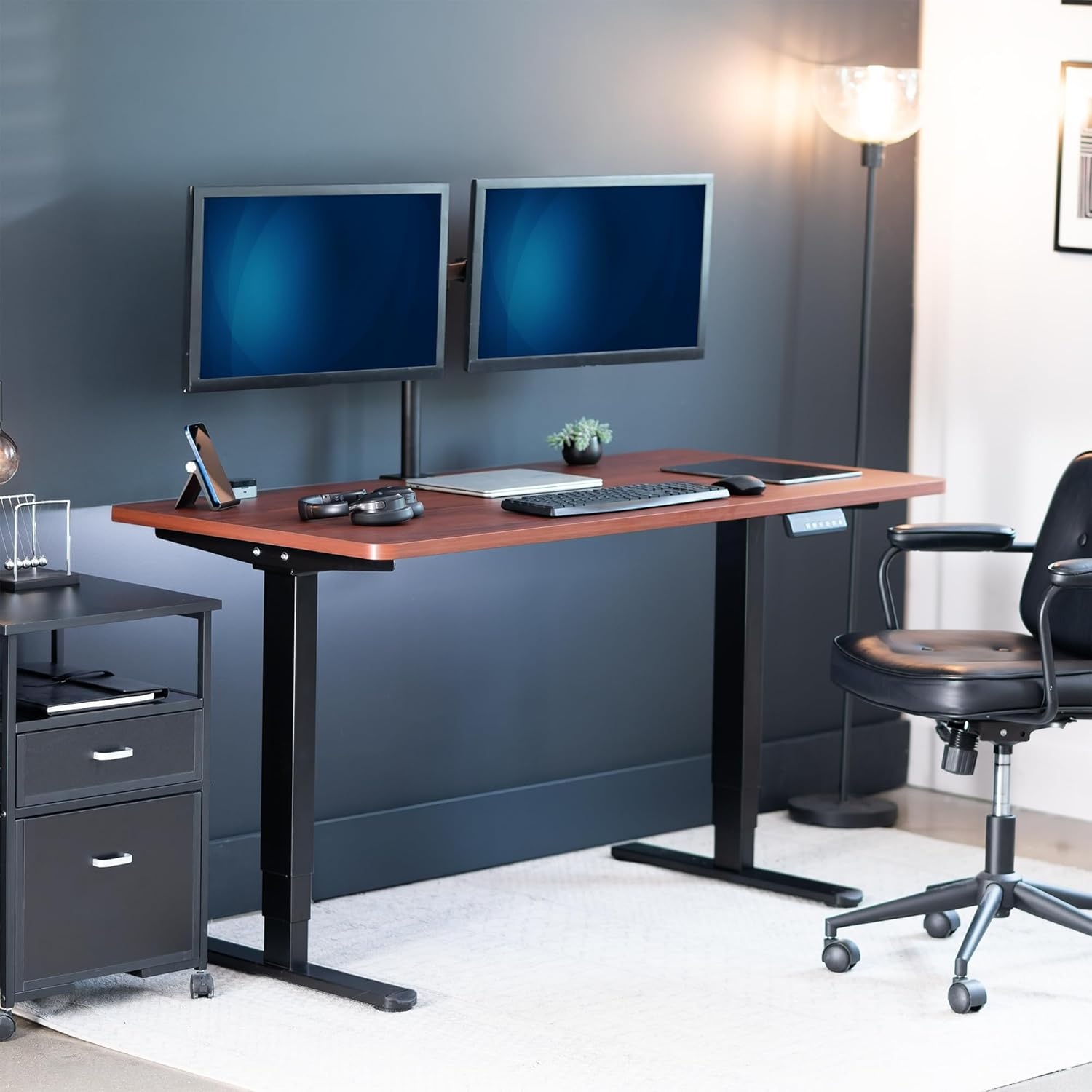 image:imageVIVO Electric 71 x 36 in Dual Motor Sit Stand Desk Memory Height Adjustment 2B Series Black Top Black Frame DESKKIT2B7B36Dark Walnut Top Black Frame