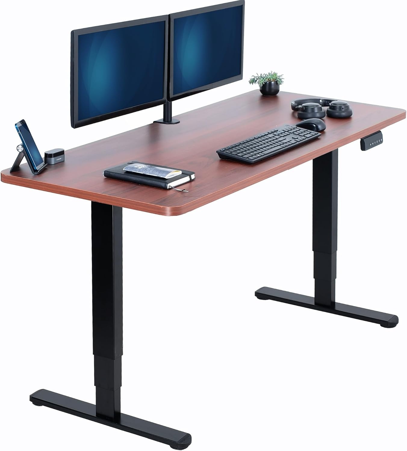 image:imageVIVO Electric 71 x 36 in Dual Motor Sit Stand Desk Memory Height Adjustment 2B Series Black Top Black Frame DESKKIT2B7B36Dark Walnut Top Black Frame