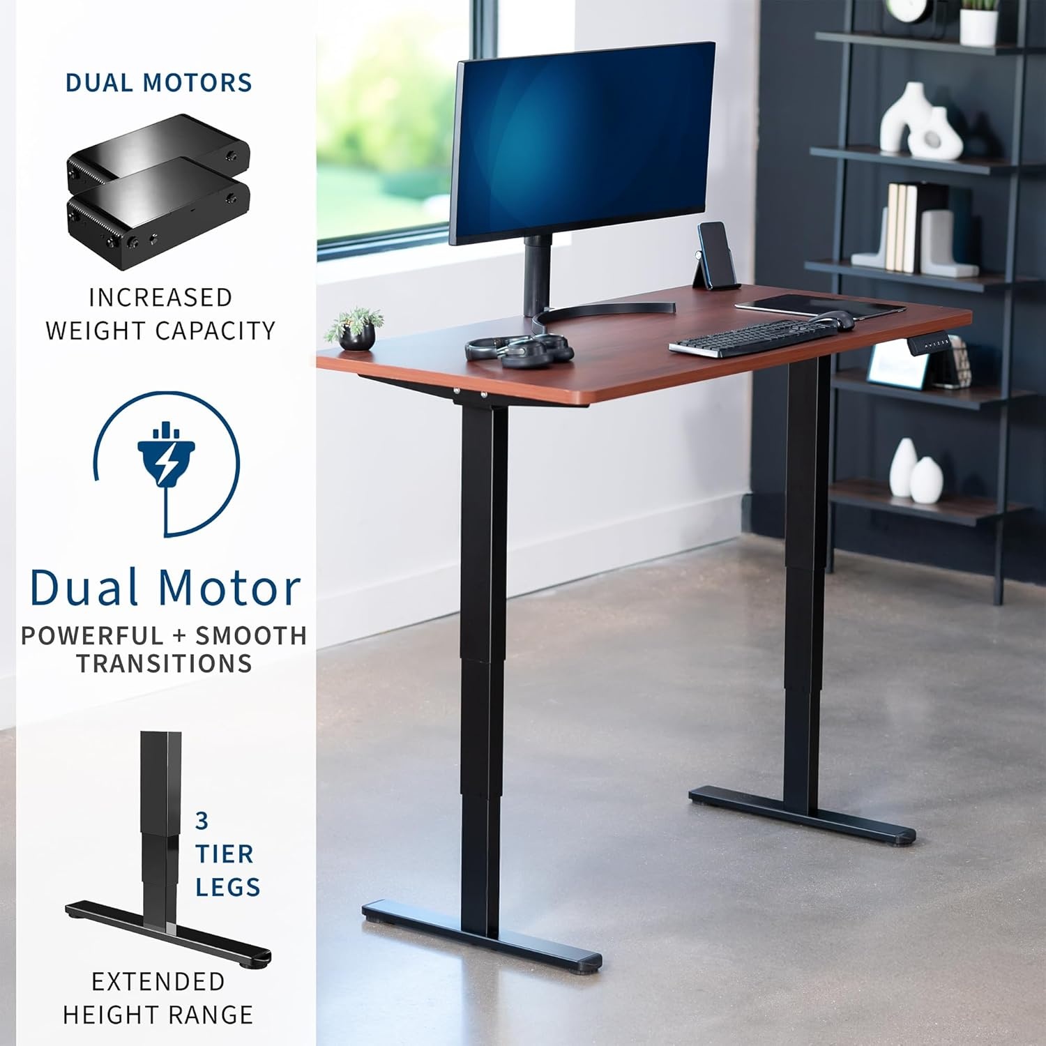 image:imageVIVO Electric 71 x 36 in Dual Motor Sit Stand Desk Memory Height Adjustment 2B Series Black Top Black Frame DESKKIT2B7B36Dark Walnut Top Black Frame