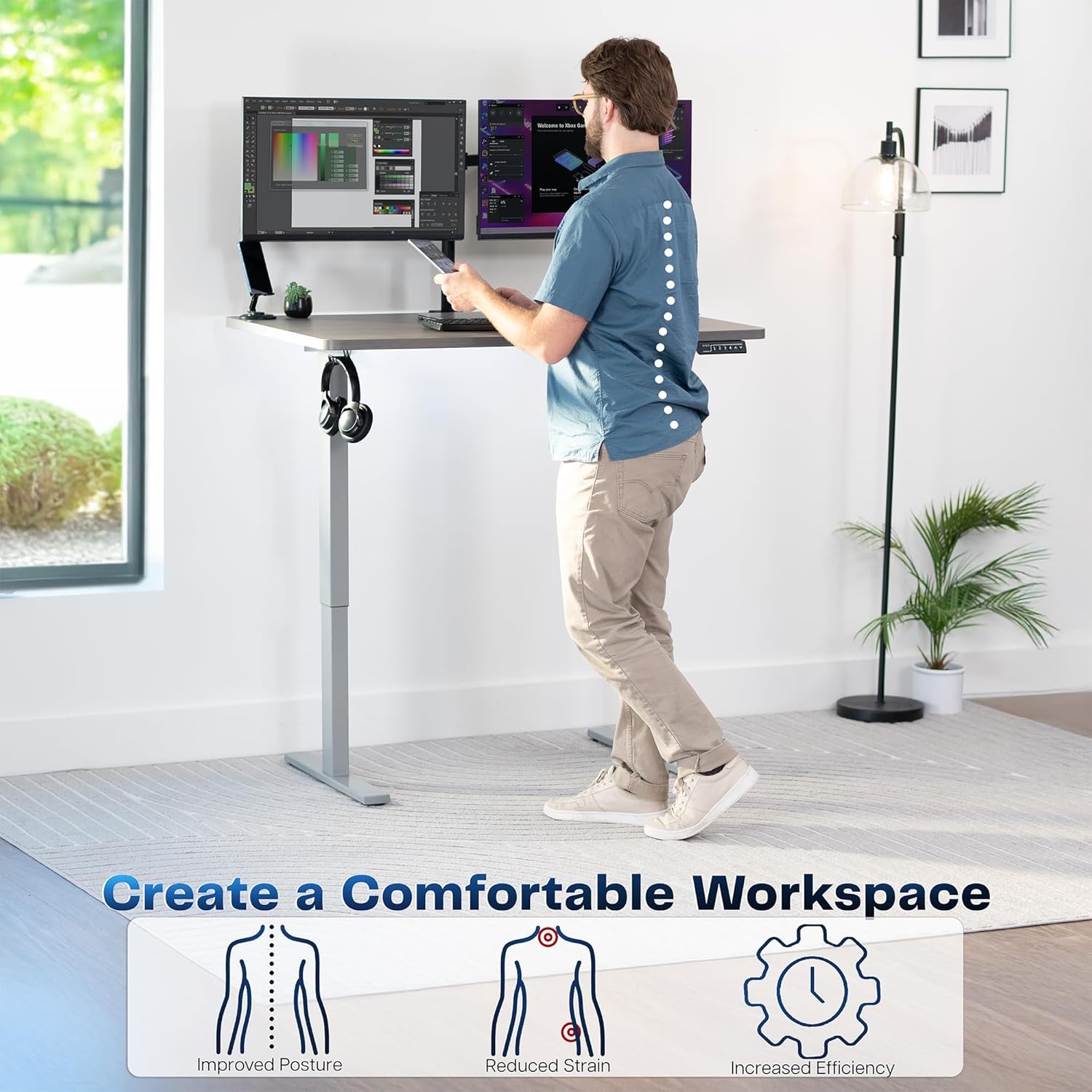 image:imageVIVO Electric 71 x 36 in Standing Desk Memory Height Adjustment 1B Series Holds 220 lbs Black Top Black Frame DESKKIT1B7B36Dark Gray Top Gray Frame
