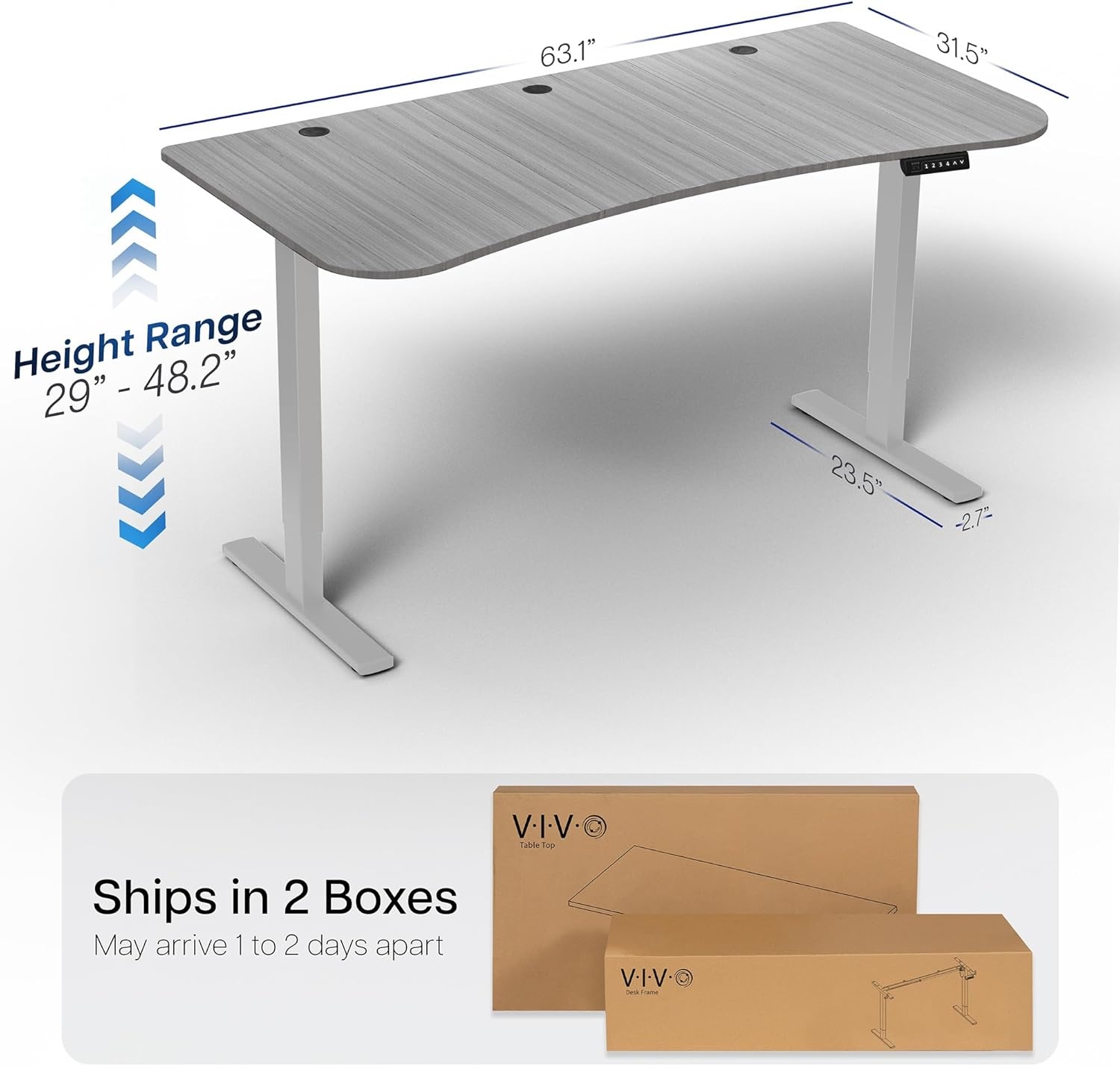 image:imageVIVO Electric 71 x 36 in Standing Desk Memory Height Adjustment 1B Series Holds 220 lbs Black Top Black Frame DESKKIT1B7B36Dark Gray Top Gray Frame