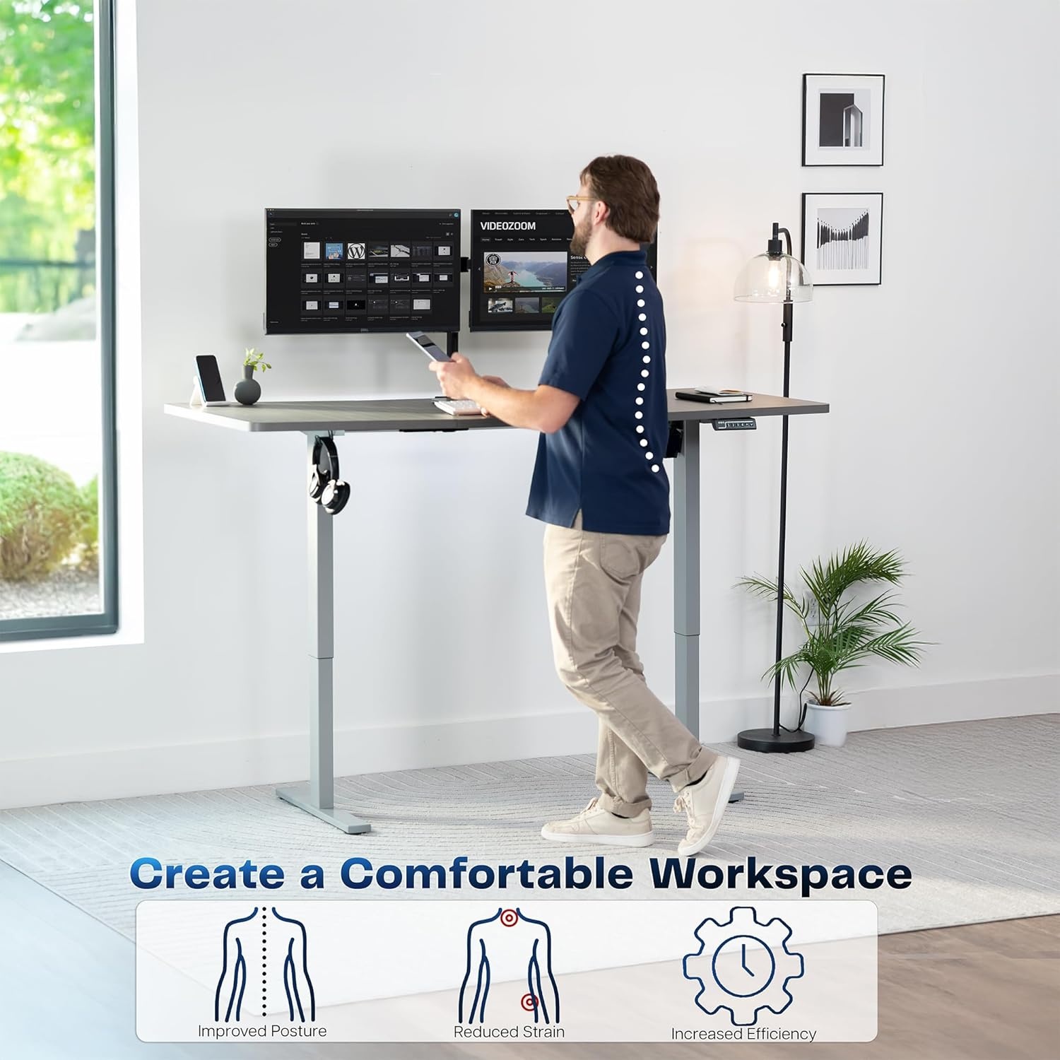 image:imageVIVO Electric 71 x 36 in Standing Desk Memory Height Adjustment 1B Series Holds 220 lbs Black Top Black Frame DESKKIT1B7B36Dark Gray Top Gray Frame