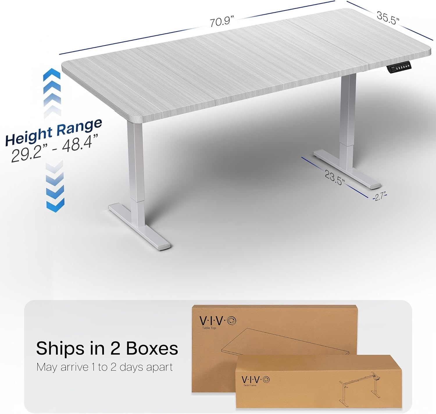 image:imageVIVO Electric 71 x 36 in Standing Desk Memory Height Adjustment 1B Series Holds 220 lbs Black Top Black Frame DESKKIT1B7B36Dark Gray Top Gray Frame