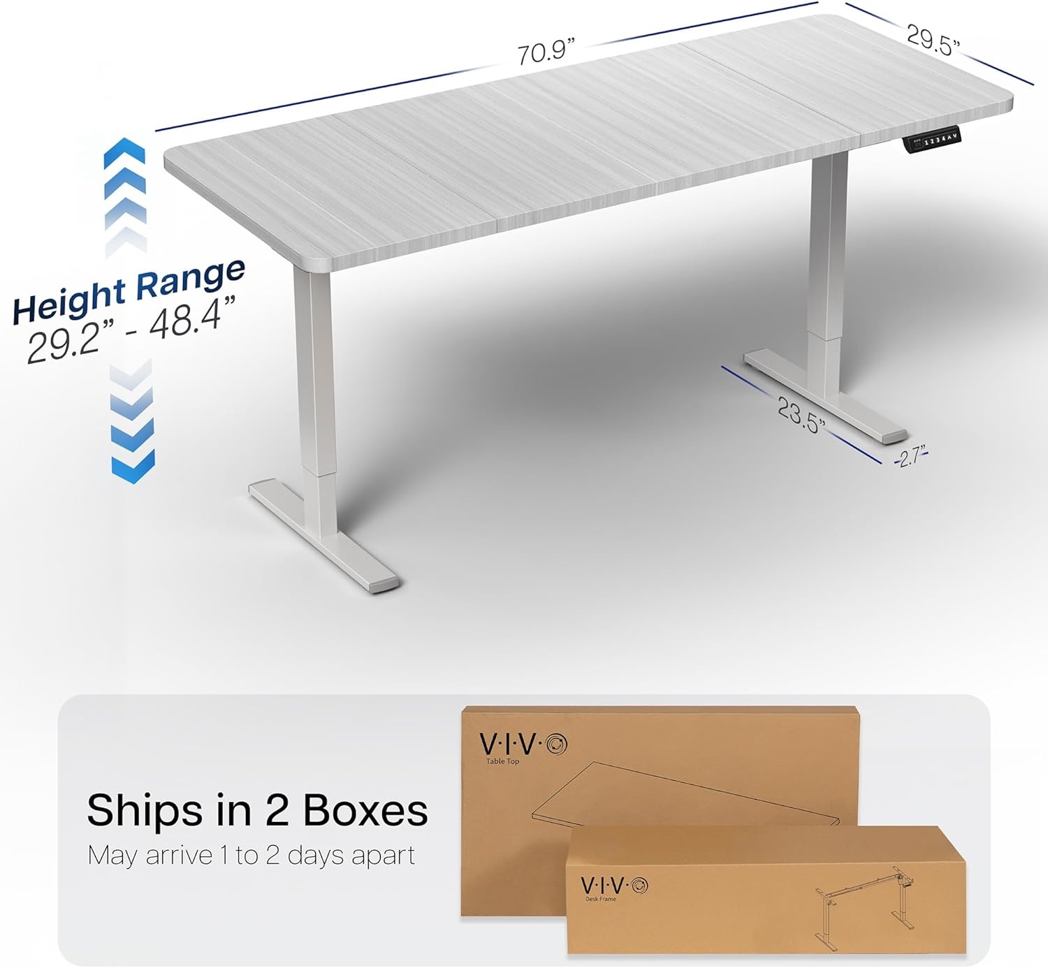 image:imageVIVO Electric 71 x 36 in Standing Desk Memory Height Adjustment 1B Series Holds 220 lbs Black Top Black Frame DESKKIT1B7B36Dark Gray Top Gray Frame