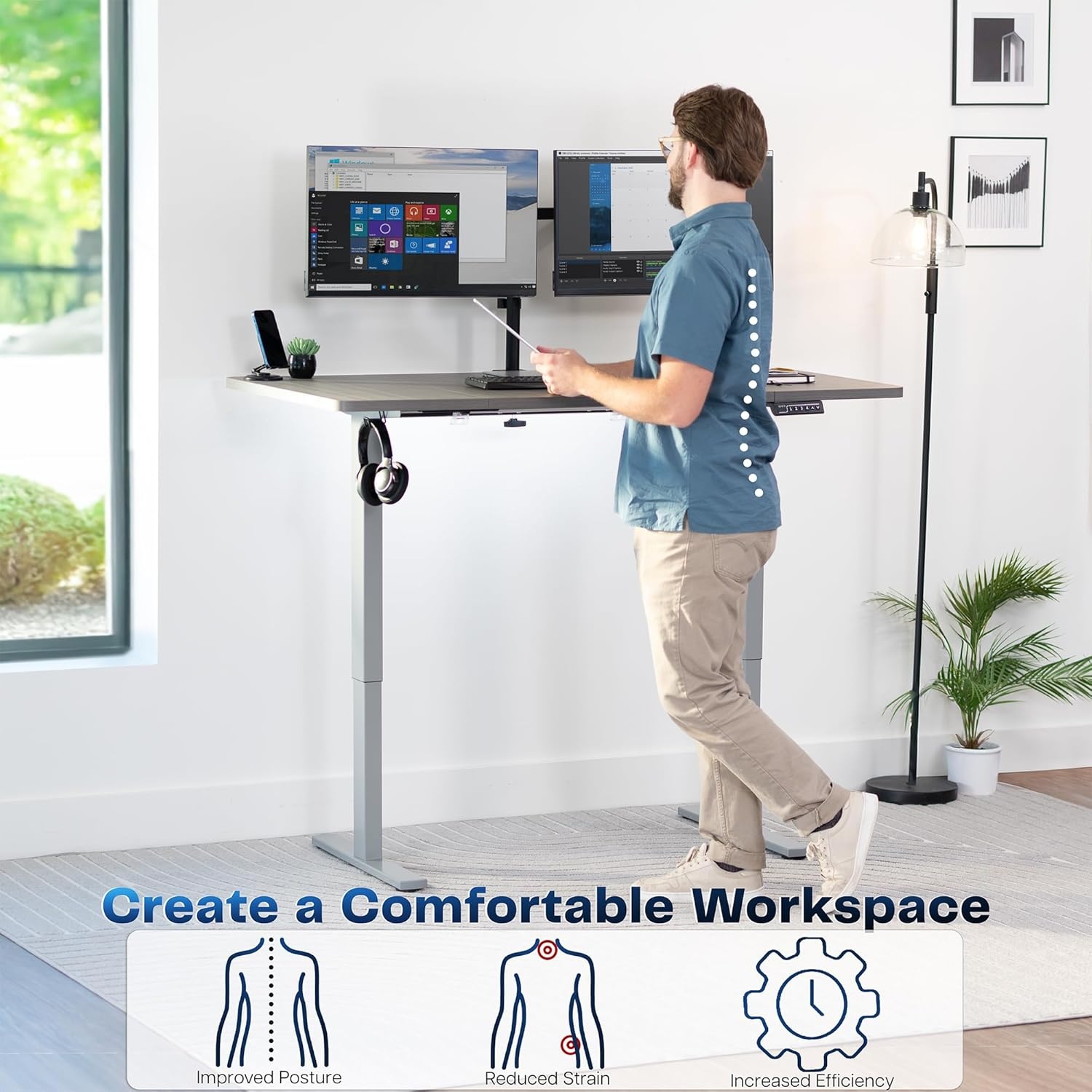 image:imageVIVO Electric 71 x 36 in Standing Desk Memory Height Adjustment 1B Series Holds 220 lbs Black Top Black Frame DESKKIT1B7B36Dark Gray Top Gray Frame