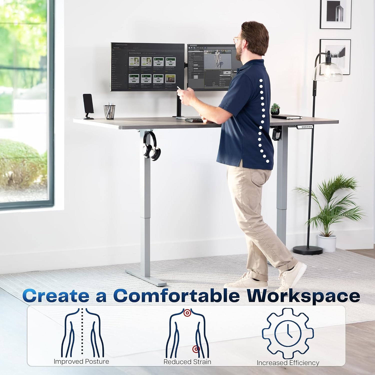image:imageVIVO Electric 71 x 36 in Standing Desk Memory Height Adjustment 1B Series Holds 220 lbs Black Top Black Frame DESKKIT1B7B36Dark Gray Top Gray Frame