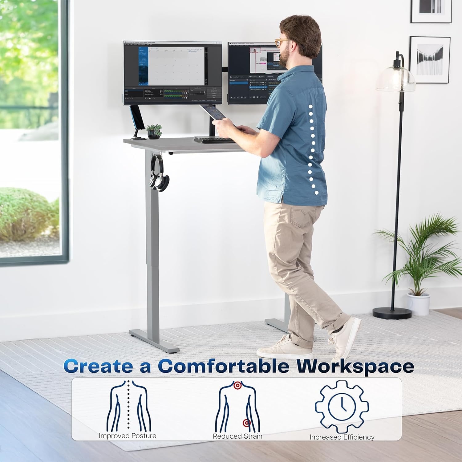 image:imageVIVO Electric 71 x 36 in Standing Desk Memory Height Adjustment 1B Series Holds 220 lbs Black Top Black Frame DESKKIT1B7B36Dark Gray Top Gray Frame