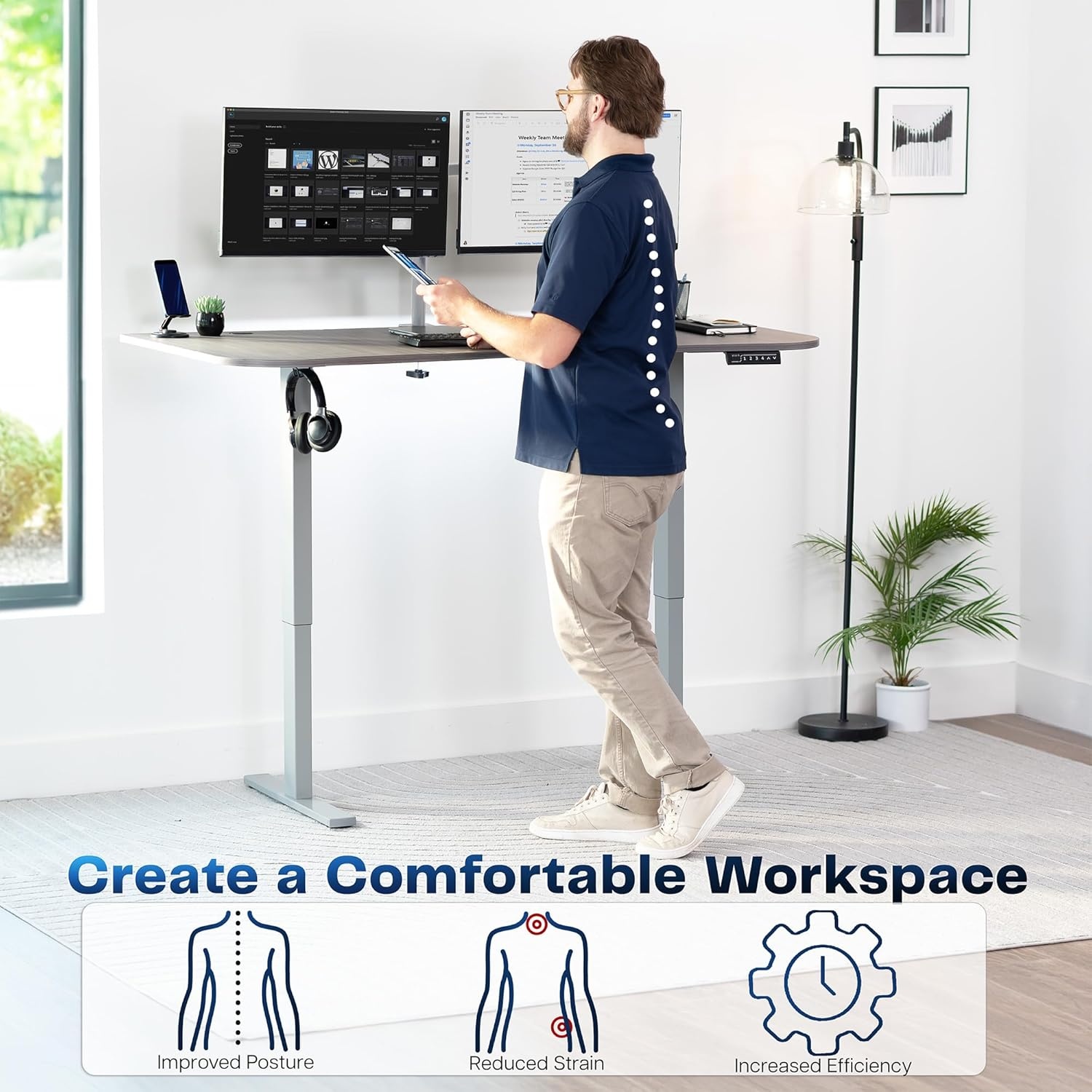 image:imageVIVO Electric 71 x 36 in Standing Desk Memory Height Adjustment 1B Series Holds 220 lbs Black Top Black Frame DESKKIT1B7B36Dark Gray Top Gray Frame