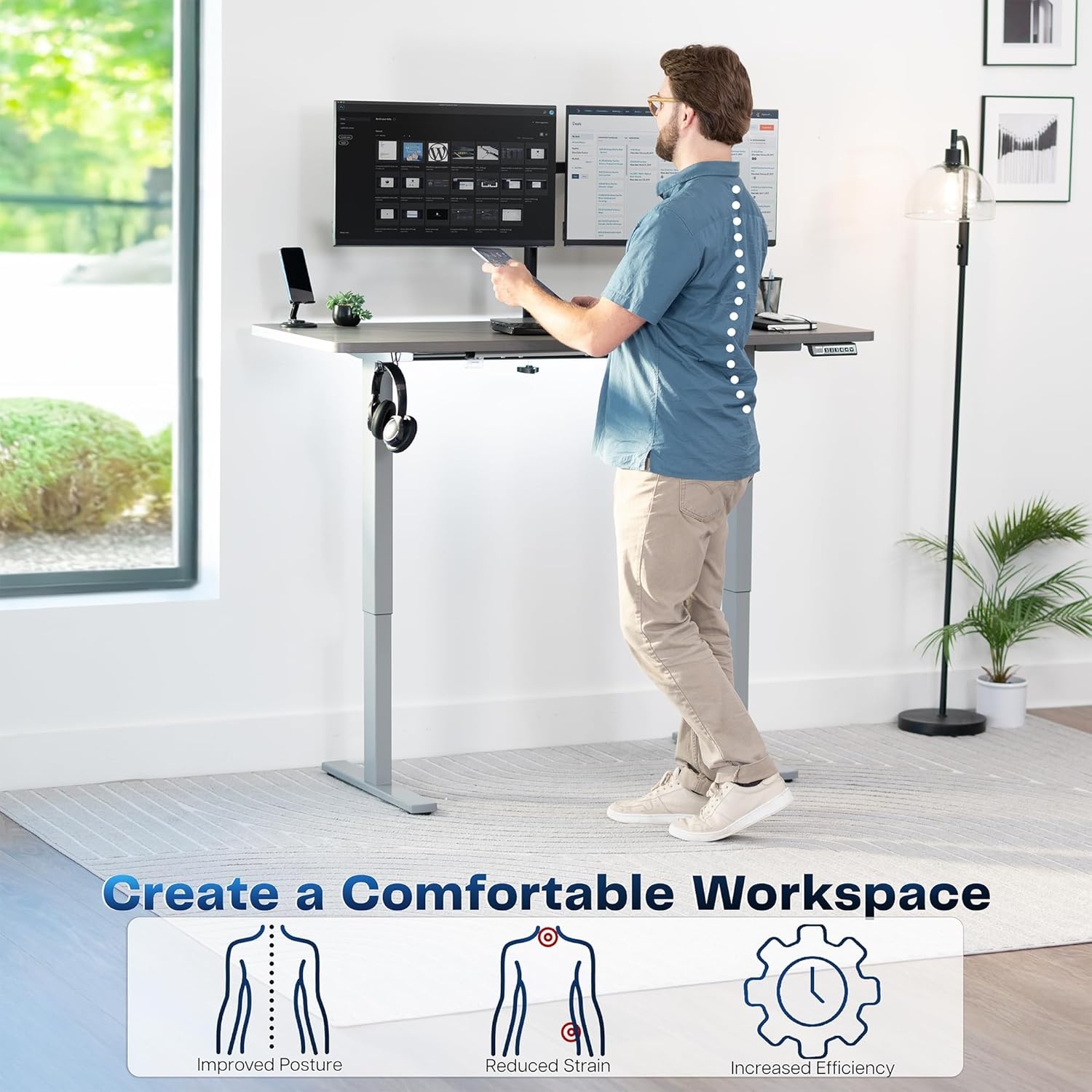 image:imageVIVO Electric 71 x 36 in Standing Desk Memory Height Adjustment 1B Series Holds 220 lbs Black Top Black Frame DESKKIT1B7B36Dark Gray Top Gray Frame