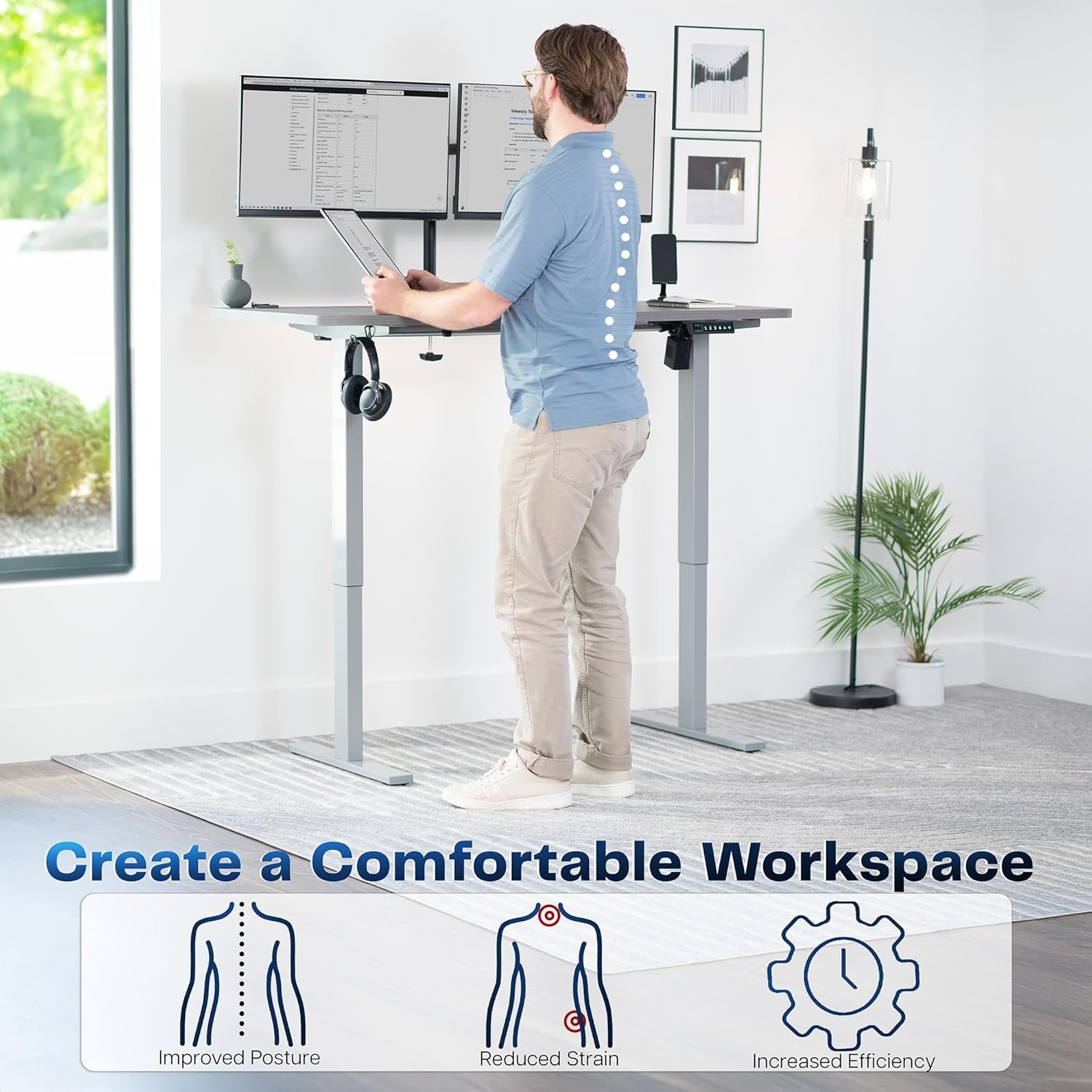 image:imageVIVO Electric 71 x 36 in Standing Desk Memory Height Adjustment 1B Series Holds 220 lbs Black Top Black Frame DESKKIT1B7B36Dark Gray Top Gray Frame