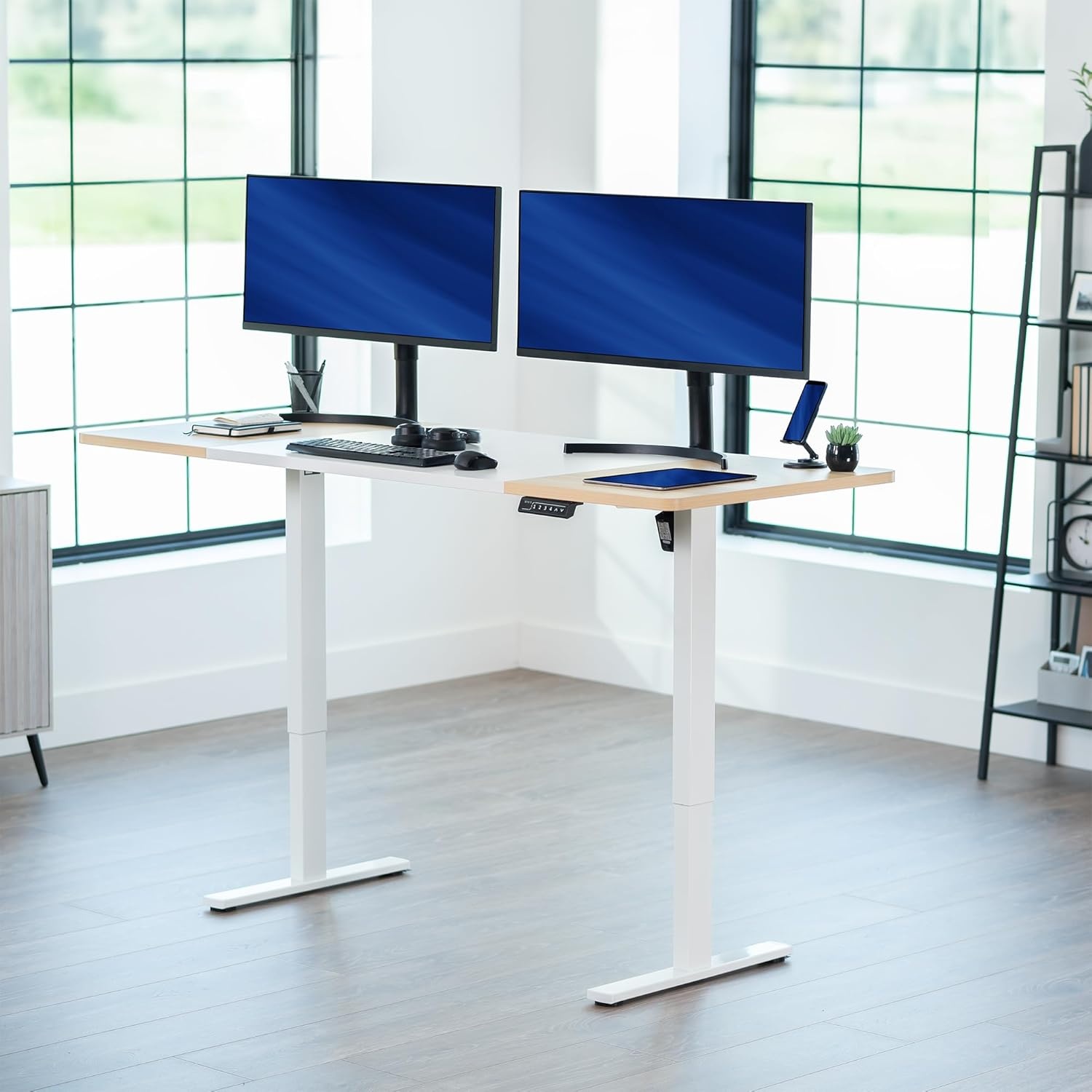 image:imageVIVO Electric 71 x 36 in Standing Desk Memory Height Adjustment 1B Series Holds 220 lbs Black Top Black Frame DESKKIT1B7B36Light Wood White Top White Frame
