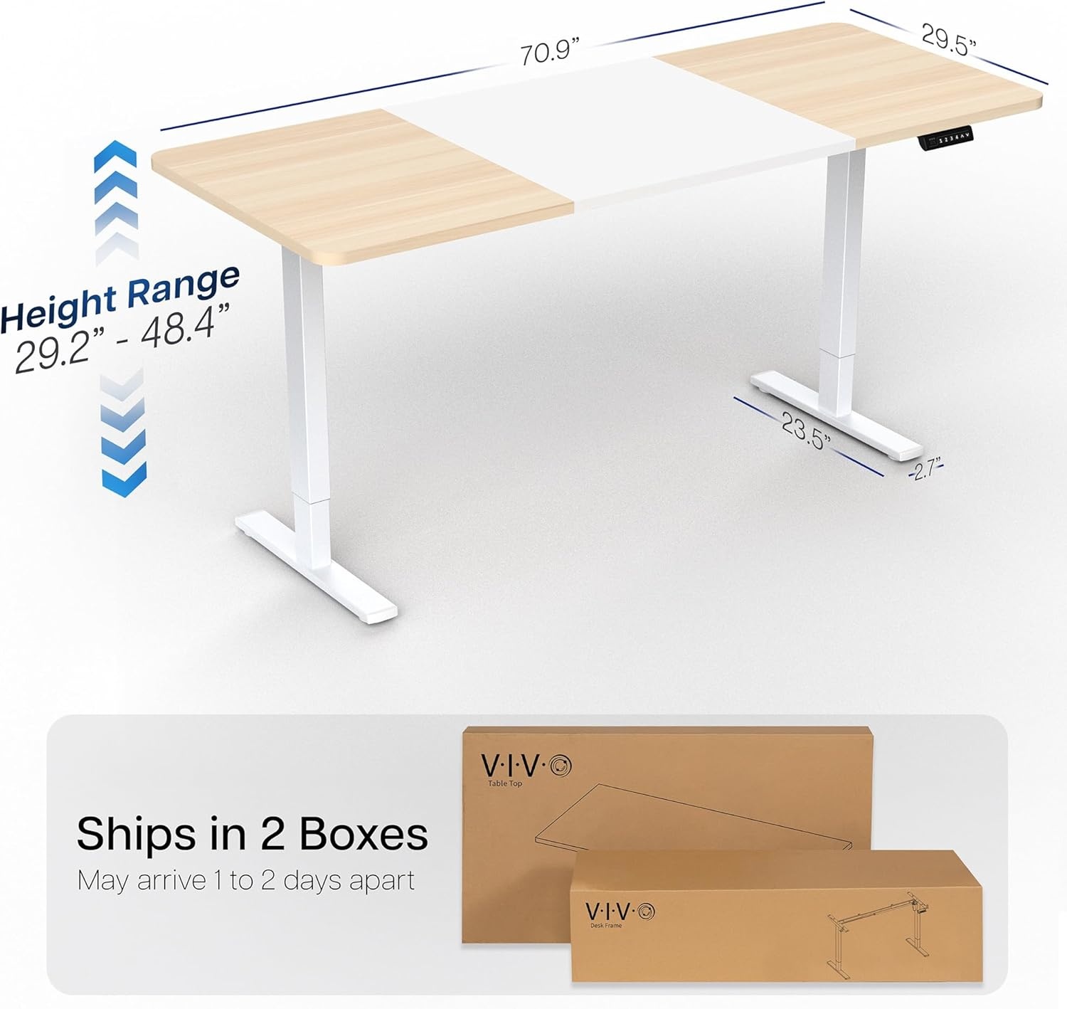 image:imageVIVO Electric 71 x 36 in Standing Desk Memory Height Adjustment 1B Series Holds 220 lbs Black Top Black Frame DESKKIT1B7B36Light Wood White Top White Frame