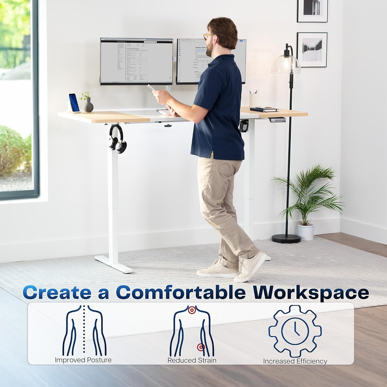 image:imageVIVO Electric 71 x 36 in Standing Desk Memory Height Adjustment 1B Series Holds 220 lbs Black Top Black Frame DESKKIT1B7B36Light Wood White Top White Frame