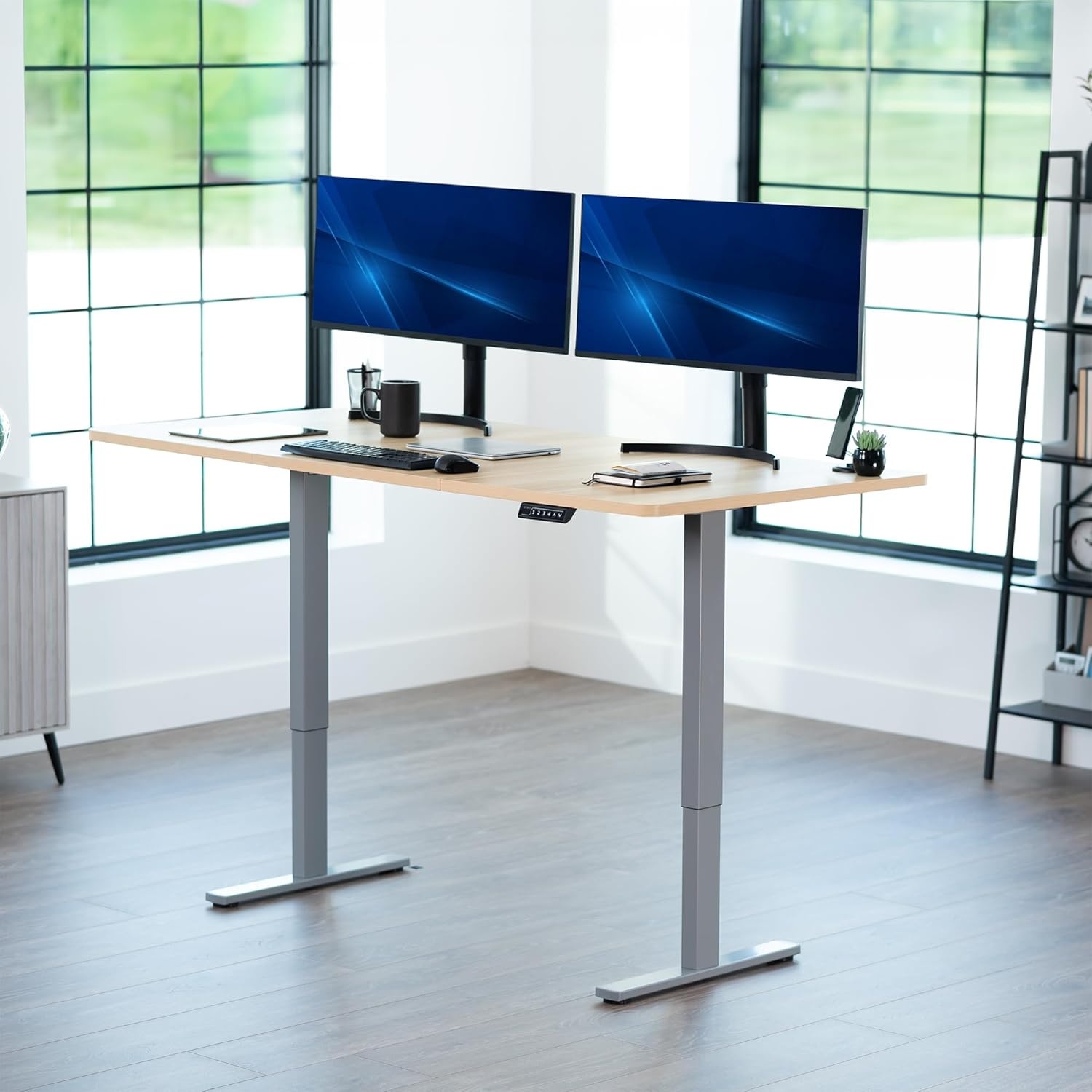 image:imageVIVO Electric 71 x 36 in Standing Desk Memory Height Adjustment 1B Series Holds 220 lbs Black Top Black Frame DESKKIT1B7B36Light Wood Top Gray Frame