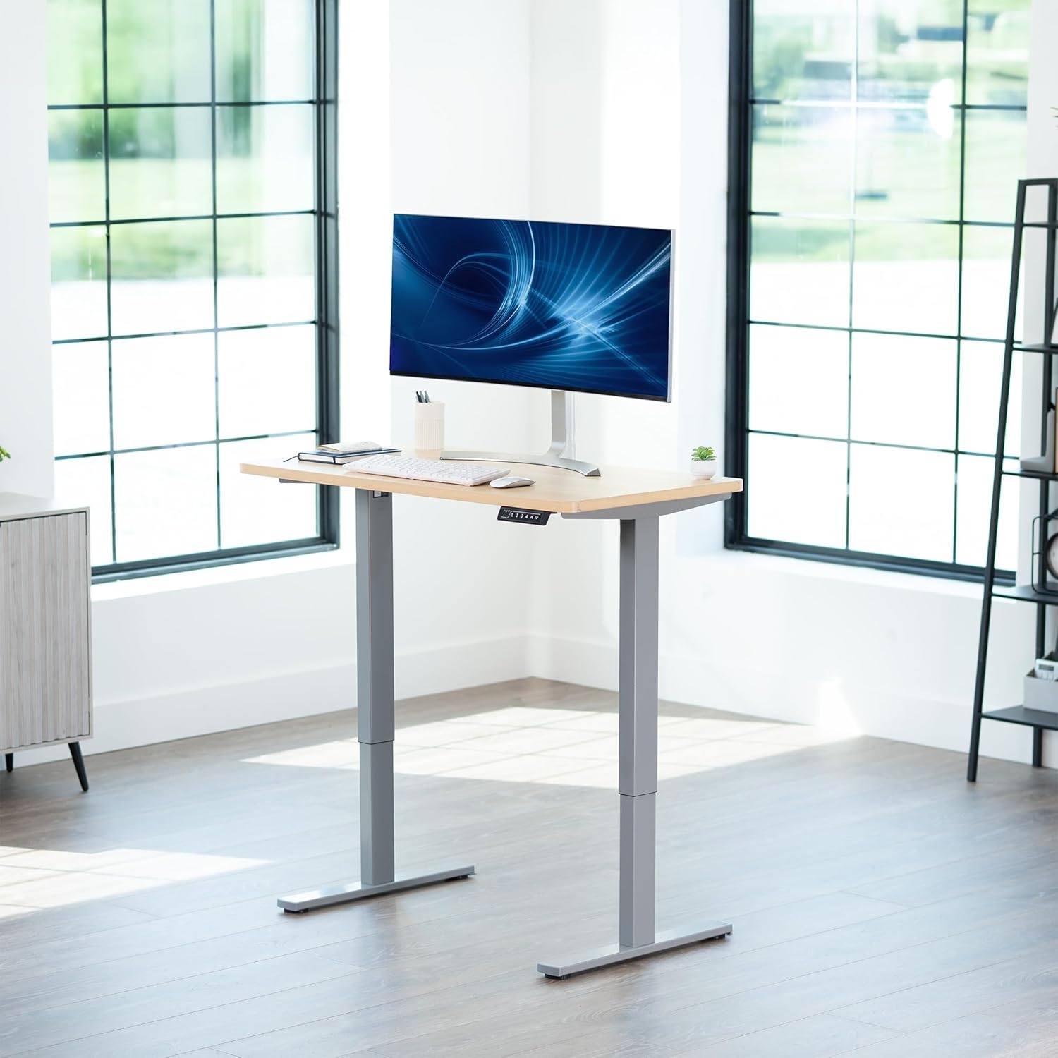 image:imageVIVO Electric 71 x 36 in Standing Desk Memory Height Adjustment 1B Series Holds 220 lbs Black Top Black Frame DESKKIT1B7B36Light Wood Top Gray Frame