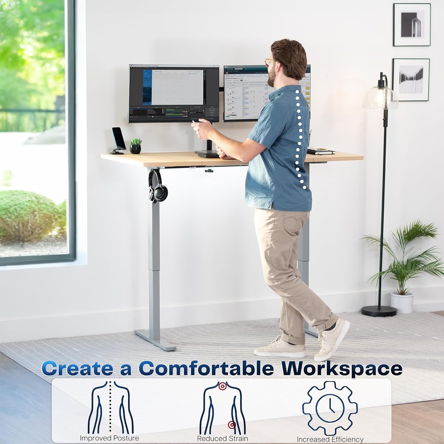 image:imageVIVO Electric 71 x 36 in Standing Desk Memory Height Adjustment 1B Series Holds 220 lbs Black Top Black Frame DESKKIT1B7B36Light Wood Top Gray Frame