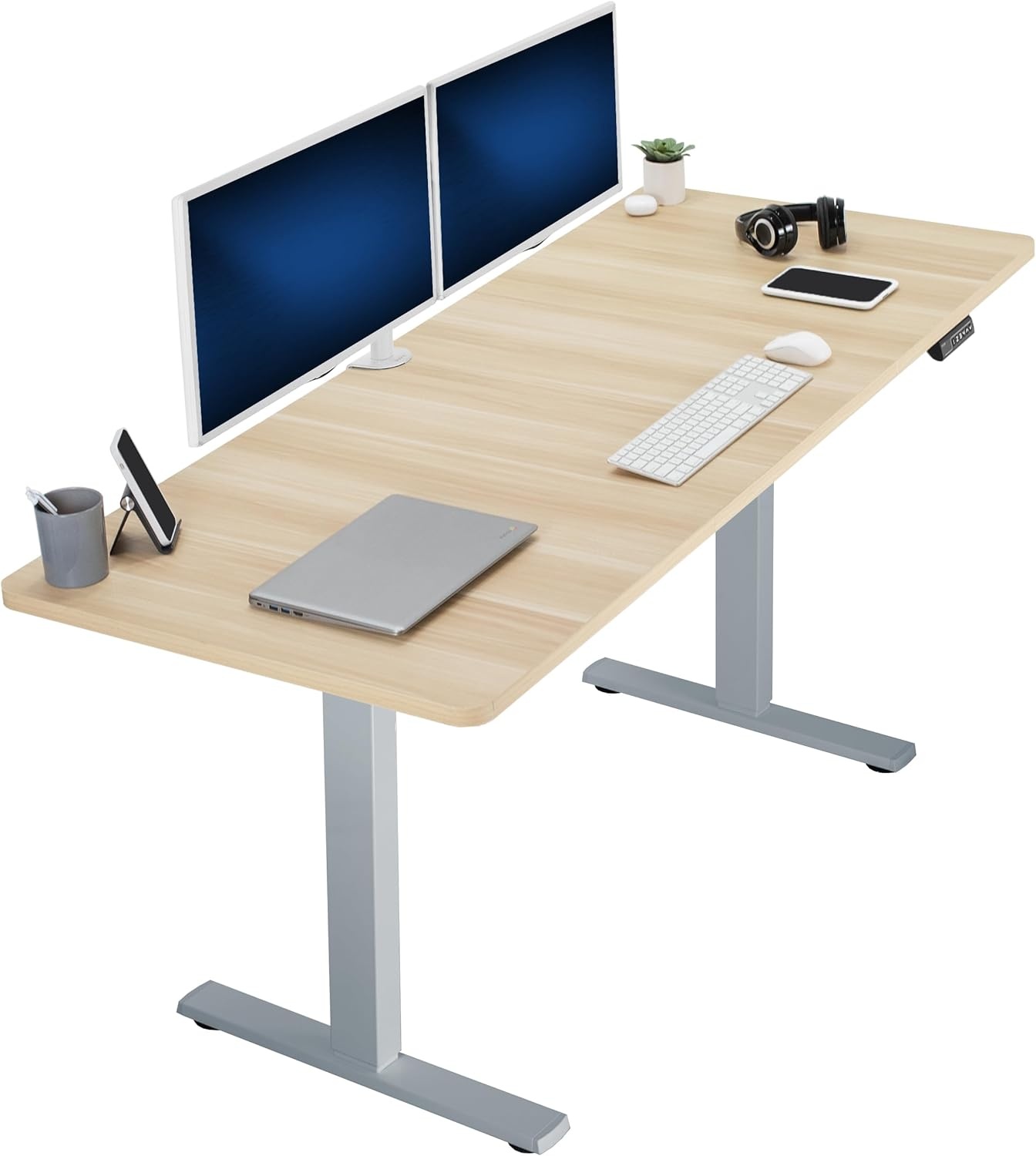 image:imageVIVO Electric 71 x 36 in Standing Desk Memory Height Adjustment 1B Series Holds 220 lbs Black Top Black Frame DESKKIT1B7B36Light Wood Top Gray Frame