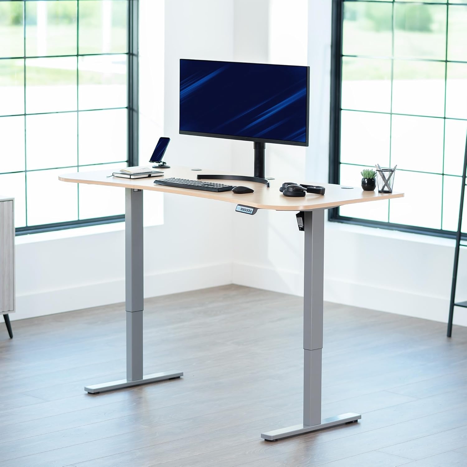 image:imageVIVO Electric 71 x 36 in Standing Desk Memory Height Adjustment 1B Series Holds 220 lbs Black Top Black Frame DESKKIT1B7B36Light Wood Top Gray Frame