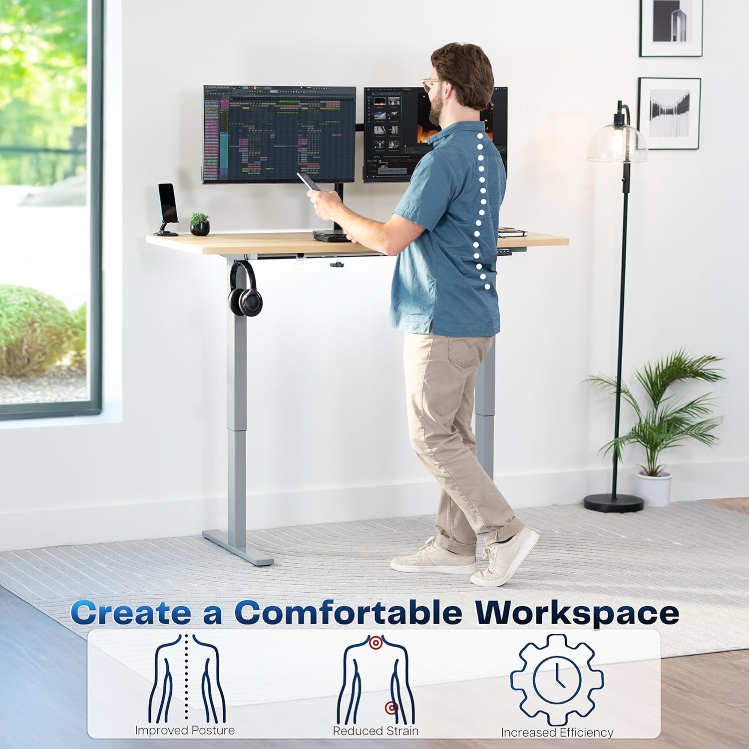 image:imageVIVO Electric 71 x 36 in Standing Desk Memory Height Adjustment 1B Series Holds 220 lbs Black Top Black Frame DESKKIT1B7B36Light Wood Top Gray Frame