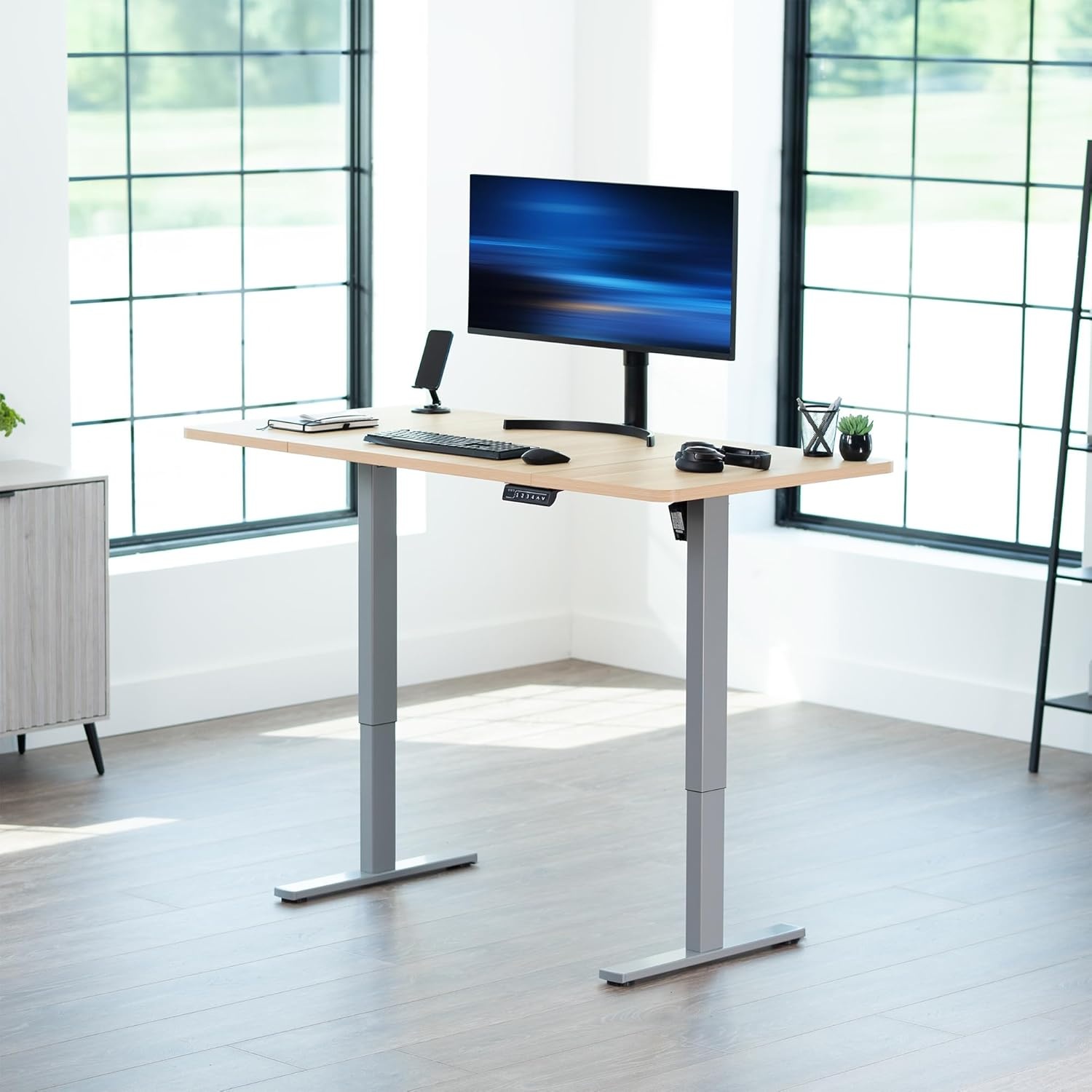 image:imageVIVO Electric 71 x 36 in Standing Desk Memory Height Adjustment 1B Series Holds 220 lbs Black Top Black Frame DESKKIT1B7B36Light Wood Top Gray Frame