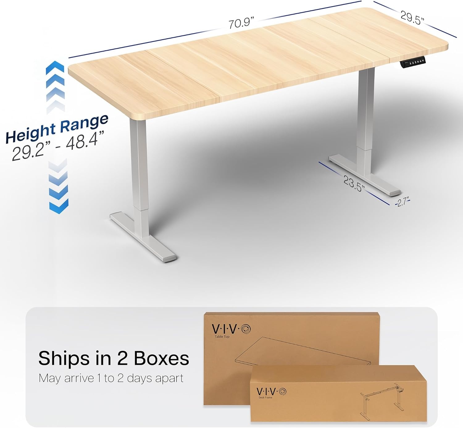 image:imageVIVO Electric 71 x 36 in Standing Desk Memory Height Adjustment 1B Series Holds 220 lbs Black Top Black Frame DESKKIT1B7B36Light Wood Top Gray Frame